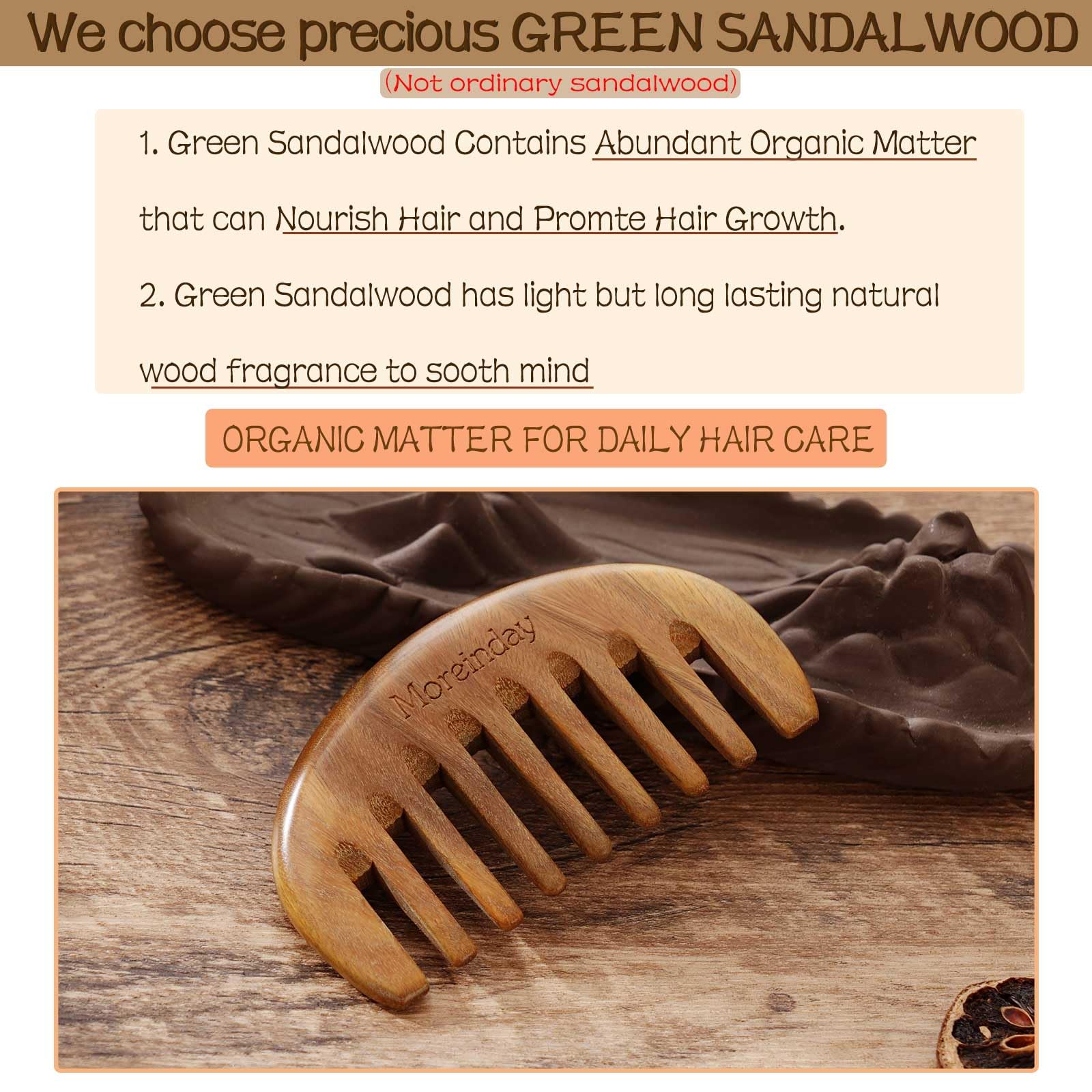 Moreinday wooden hair detangler with dense fine-grain wood.