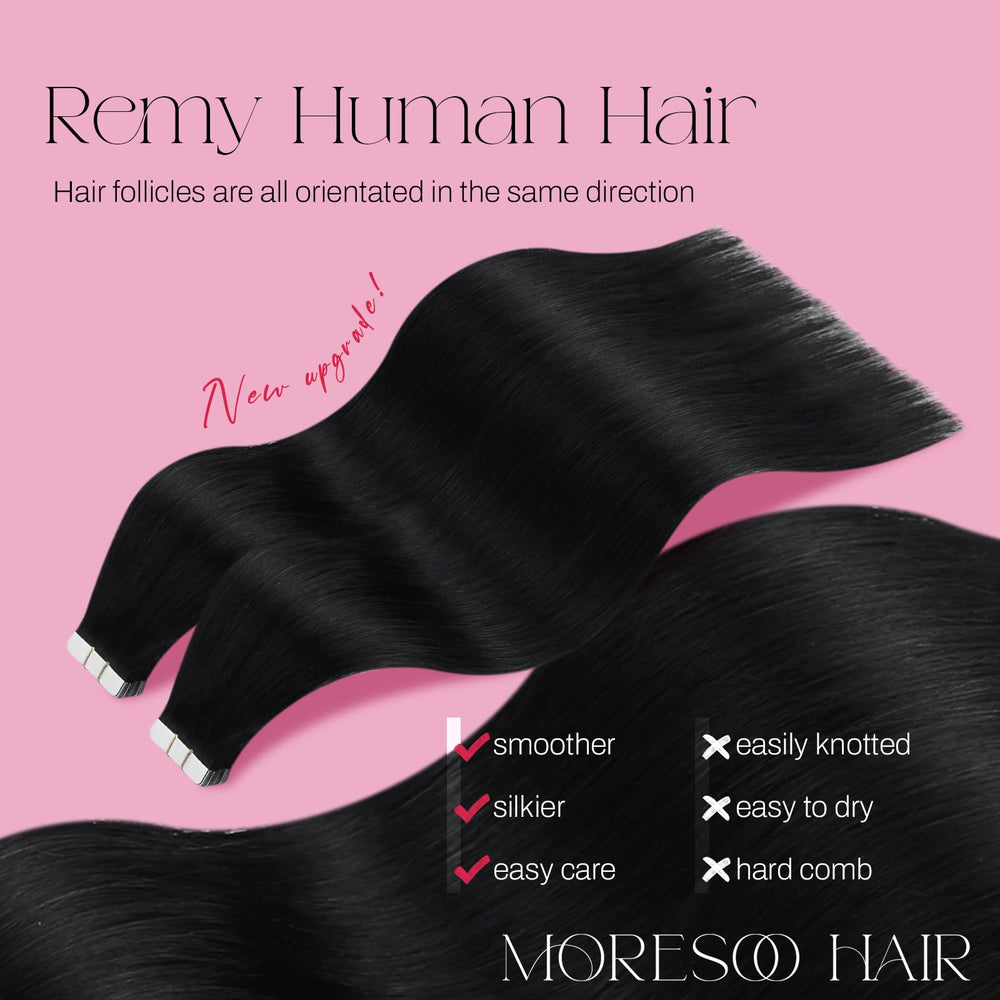 Moresoo Remy hair extensions with straight texture and glue-in design for seamless styling
