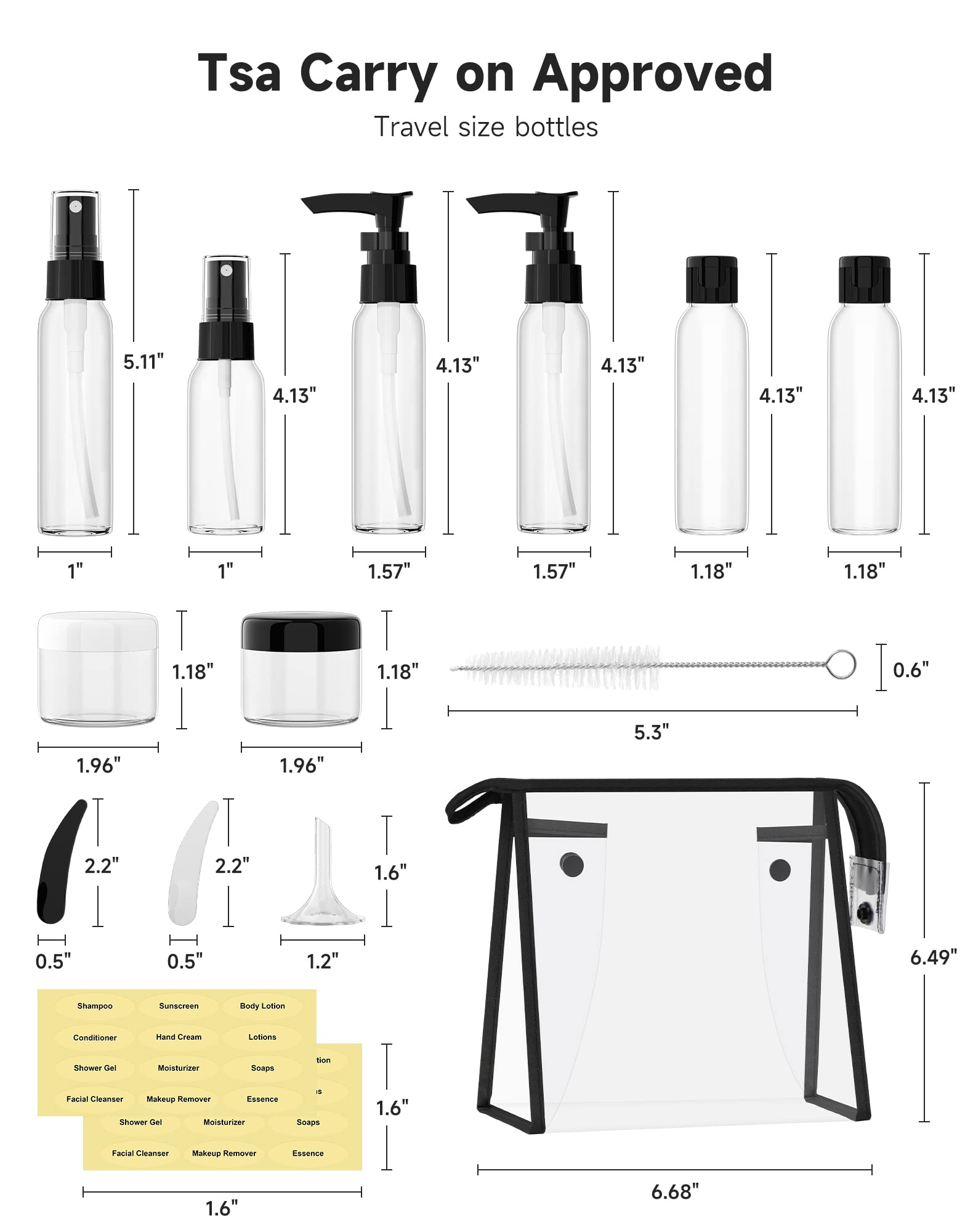 Morfone travel bottles kit funnel and brush for easy refills.