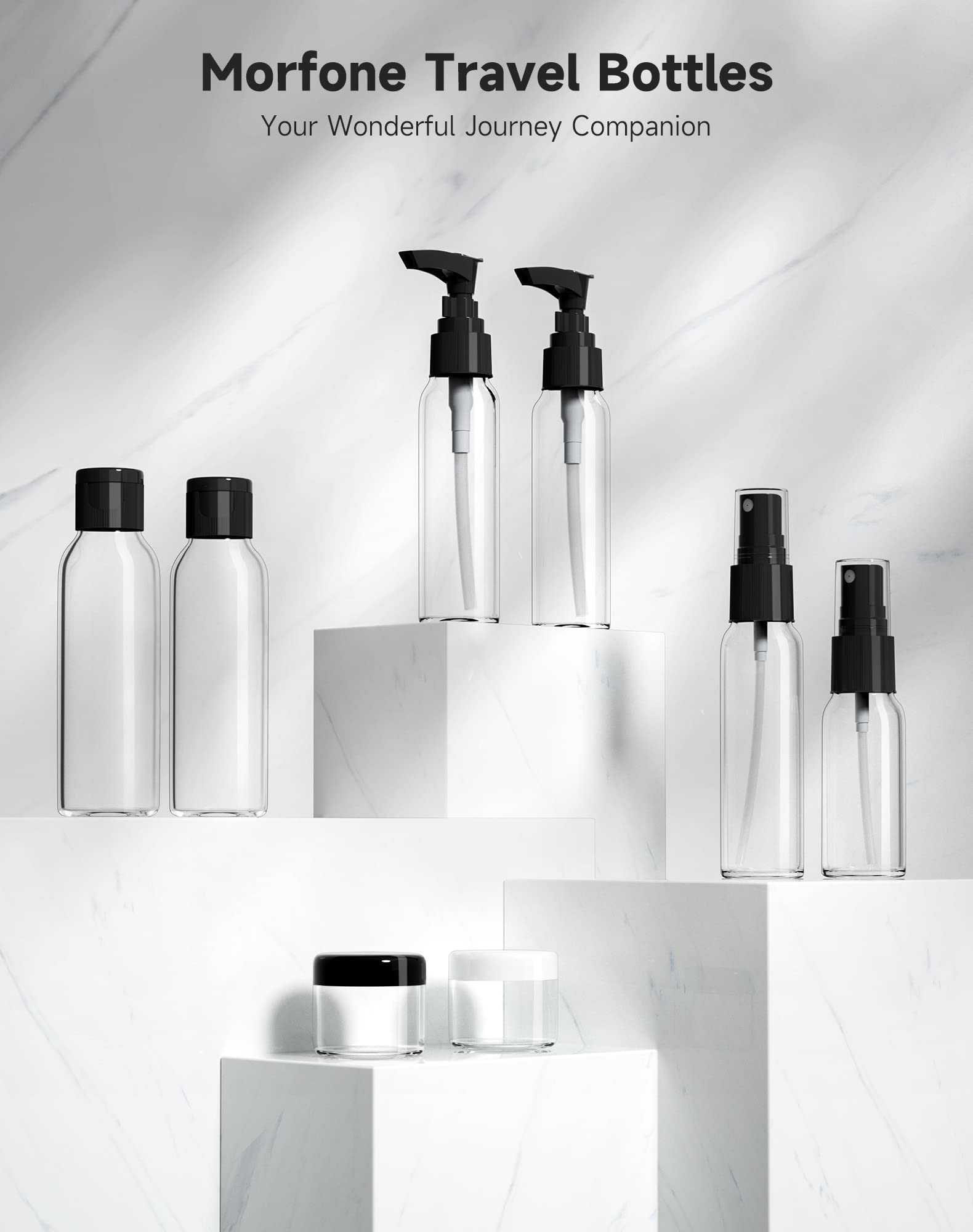 Morfone travel bottles kit spray bottles for quick, mess-free liquids.