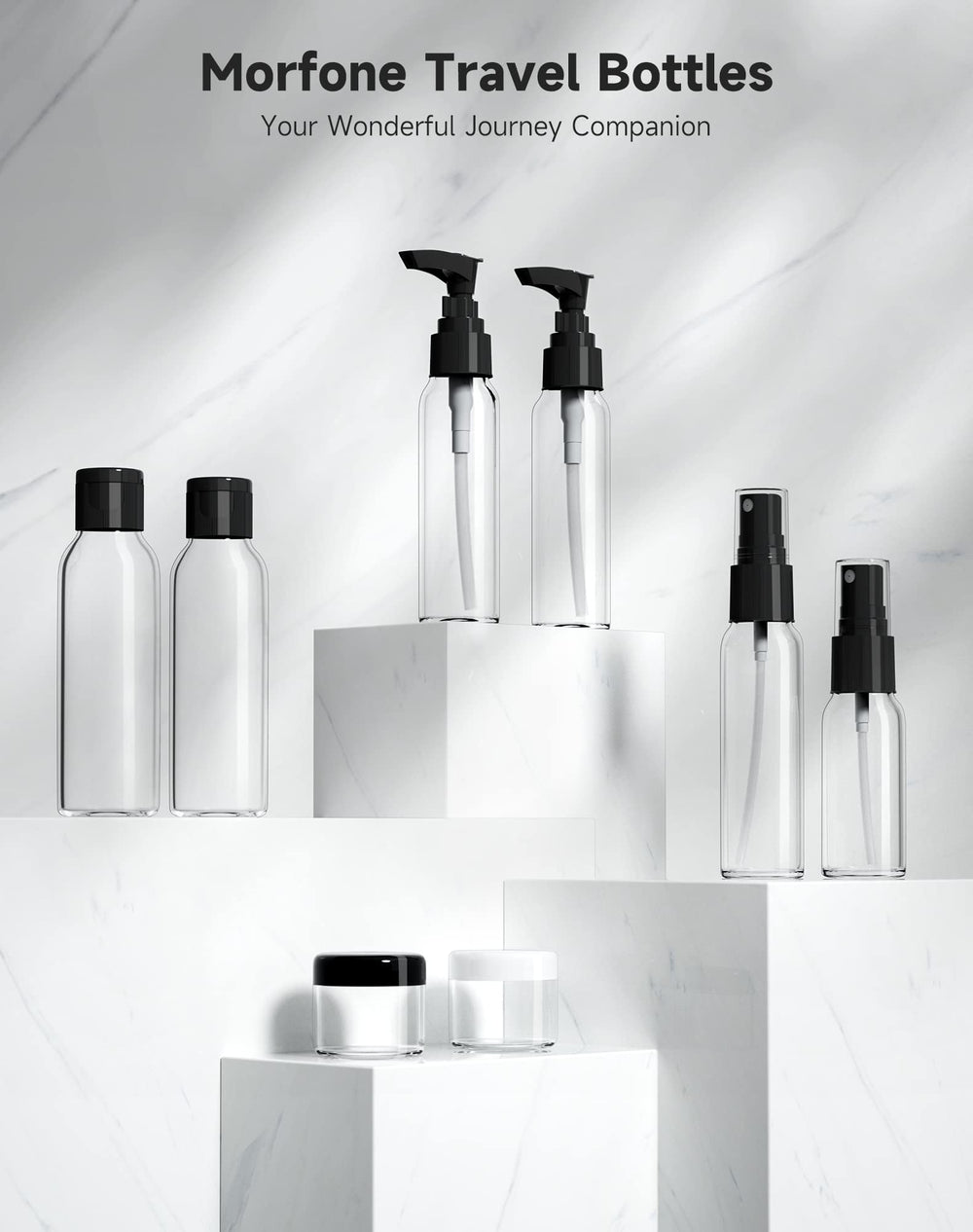 Morfone travel bottles kit spray bottles for quick, mess-free liquids.