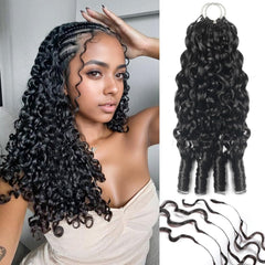 MORGENSTAR Feather Crochet Hair 18in Burmese Curly close-up shows natural blend and lightweight feel.