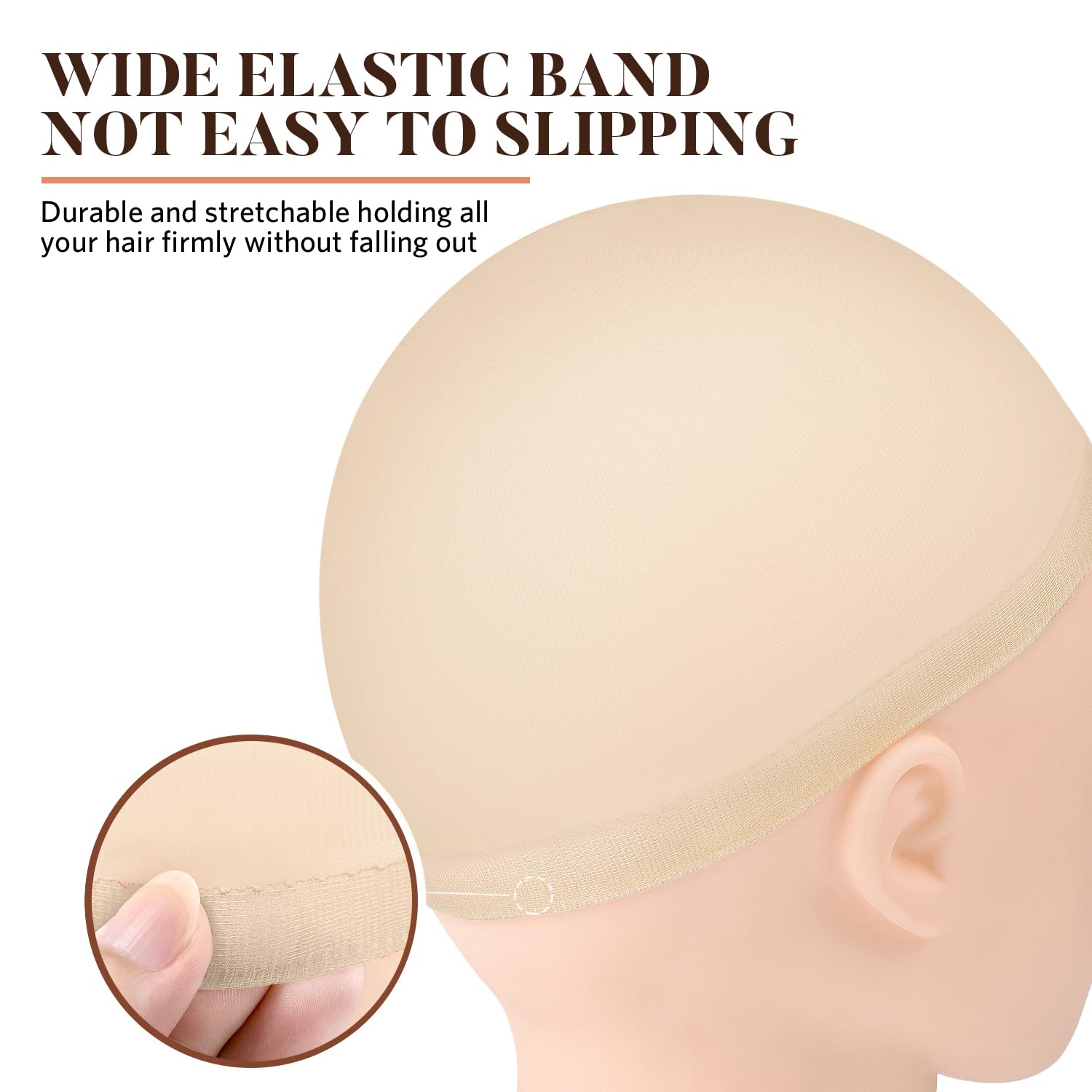 MORGLES wig cap beige breathable-nylon material offers lightweight comfort for long wear.