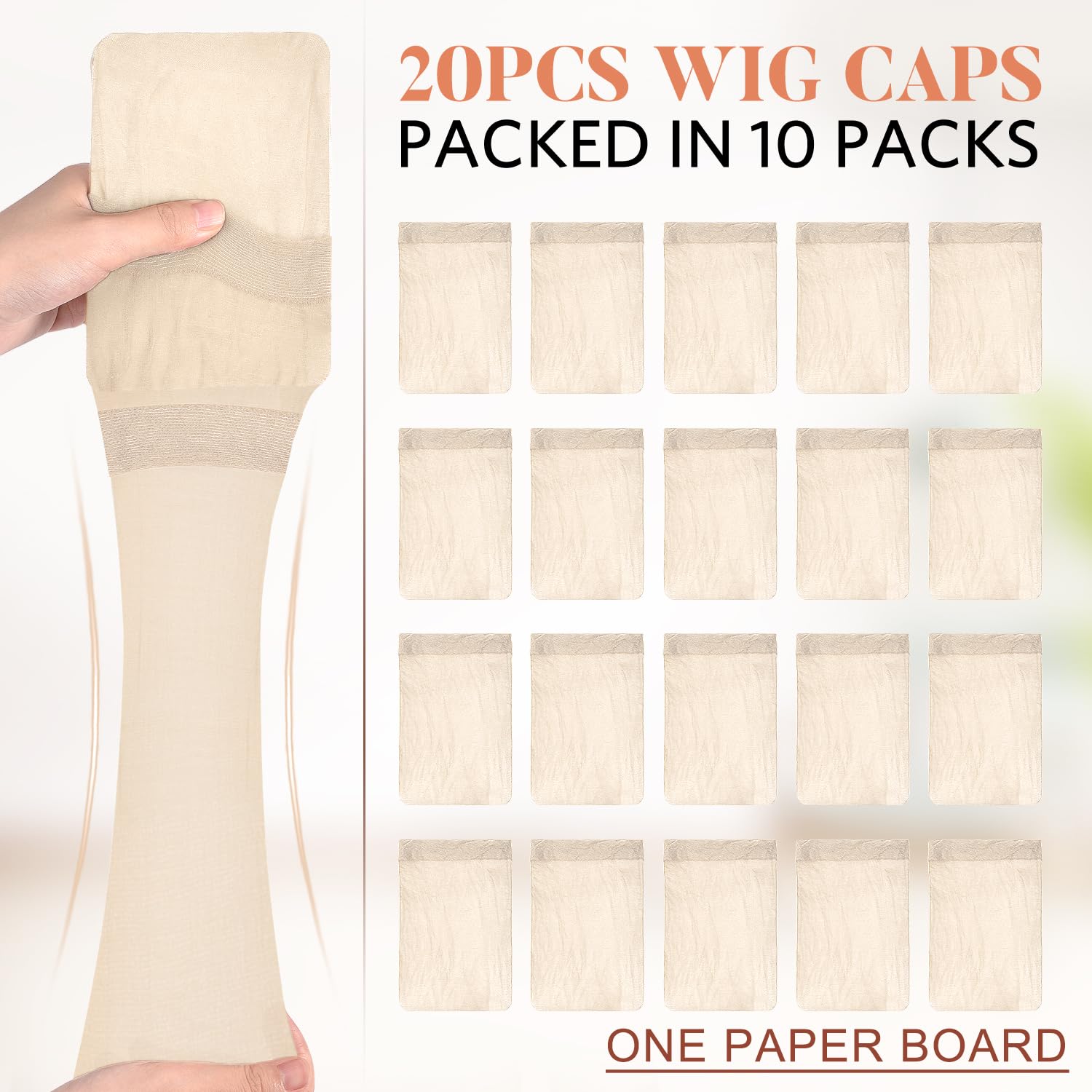 MORGLES wig cap beige closeup material demonstrates breathable nylon for all-day comfort.