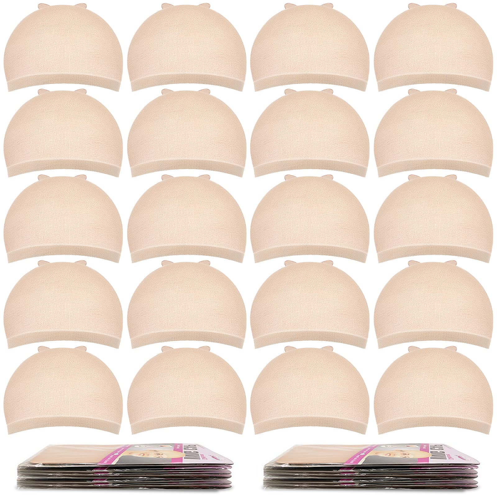 MORGLES wig cap beige pack shows a stretchy fit for varied head sizes and comfort.
