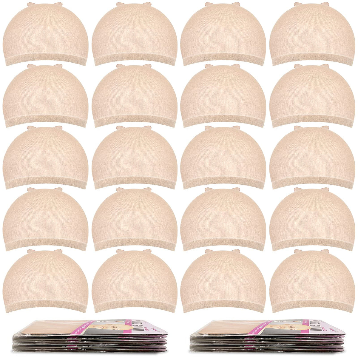 MORGLES wig cap beige pack shows a stretchy fit for varied head sizes and comfort.