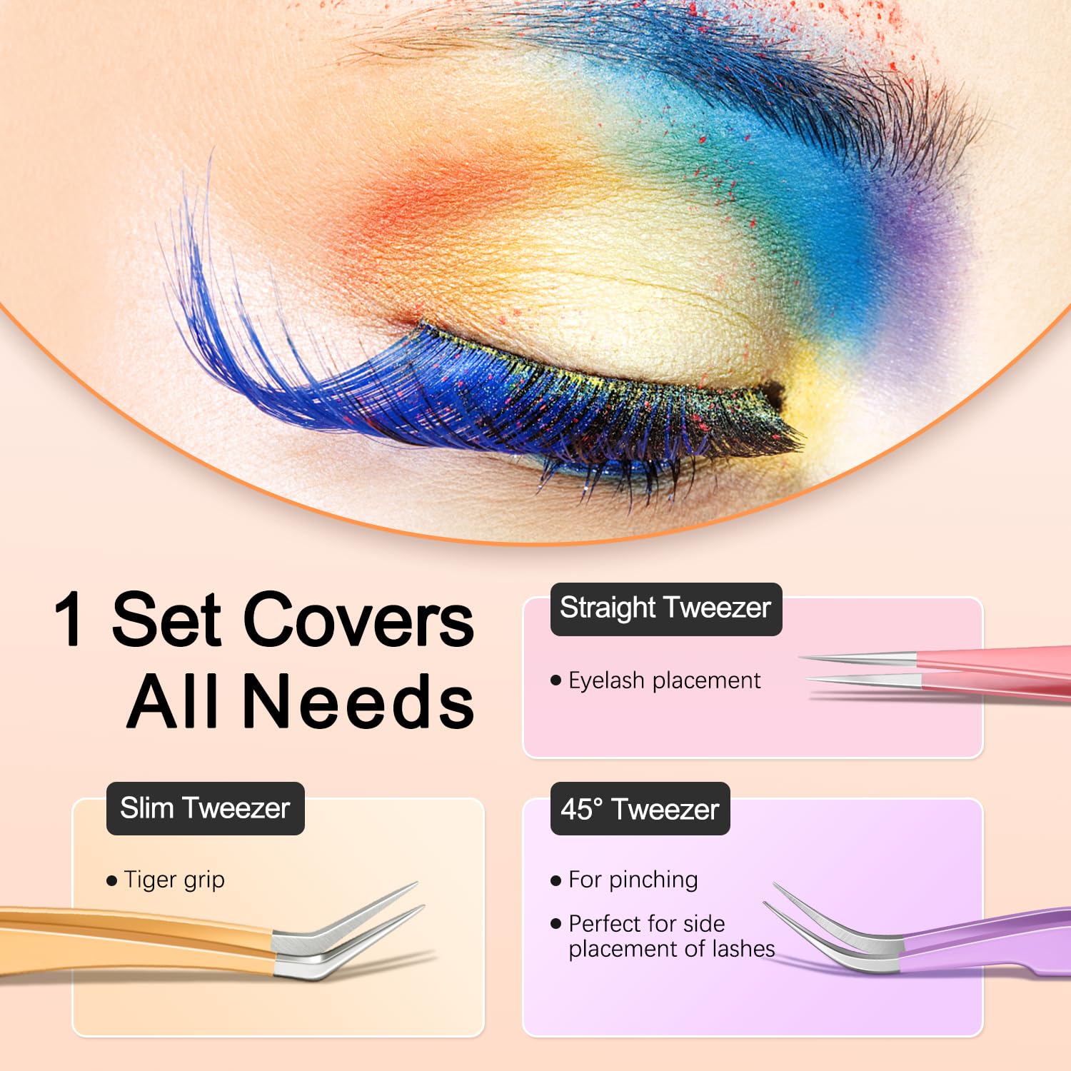 MORGLES 90-degree angled tweezers for volume fans and beginner-friendly use.