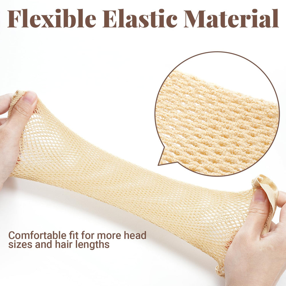 MORGLES beige wig cap stretched to fit various head sizes for comfort.