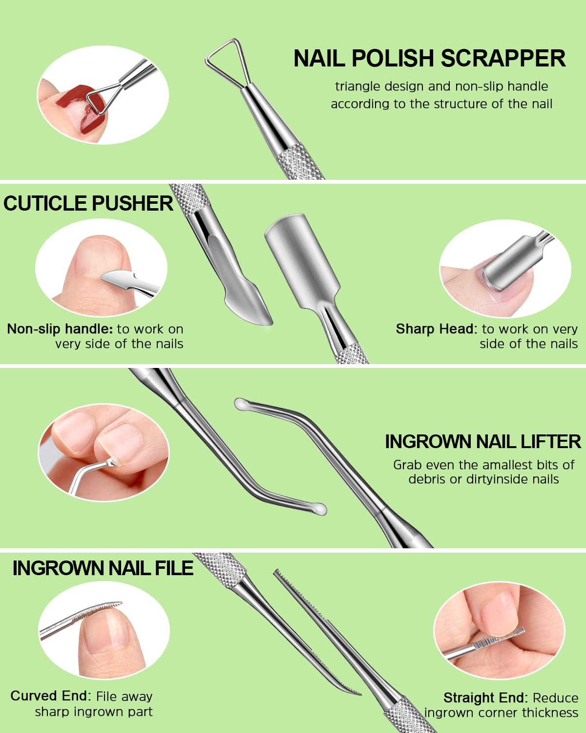 MORGLES cuticle pusher for safe push-back and edge preparation