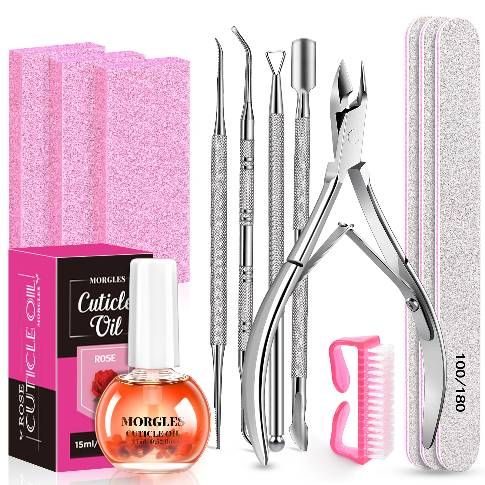 MORGLES Cuticle Remover Kit rose cuticle oil for nourished nails.
