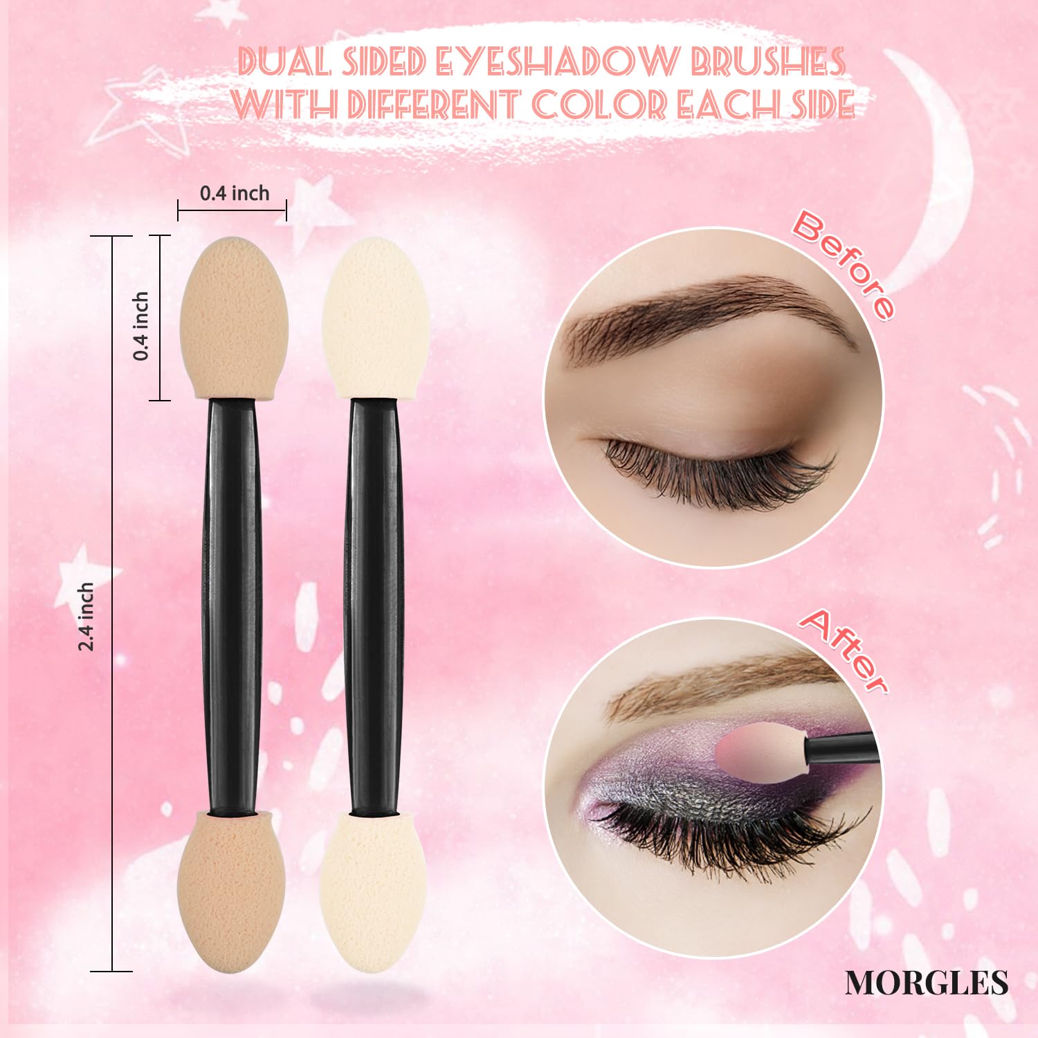 MORGLES eyeshadow applicator packaged in a safe bag for hygienic on the go use