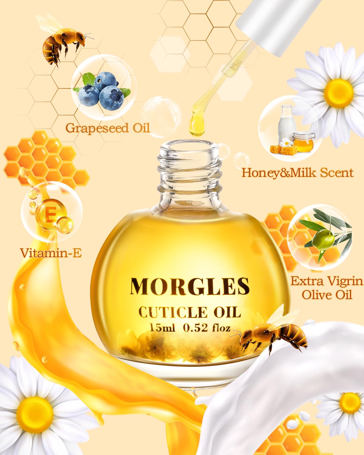 MORGLES Milk and Honey Cuticle Oil bottle for nourishing care.