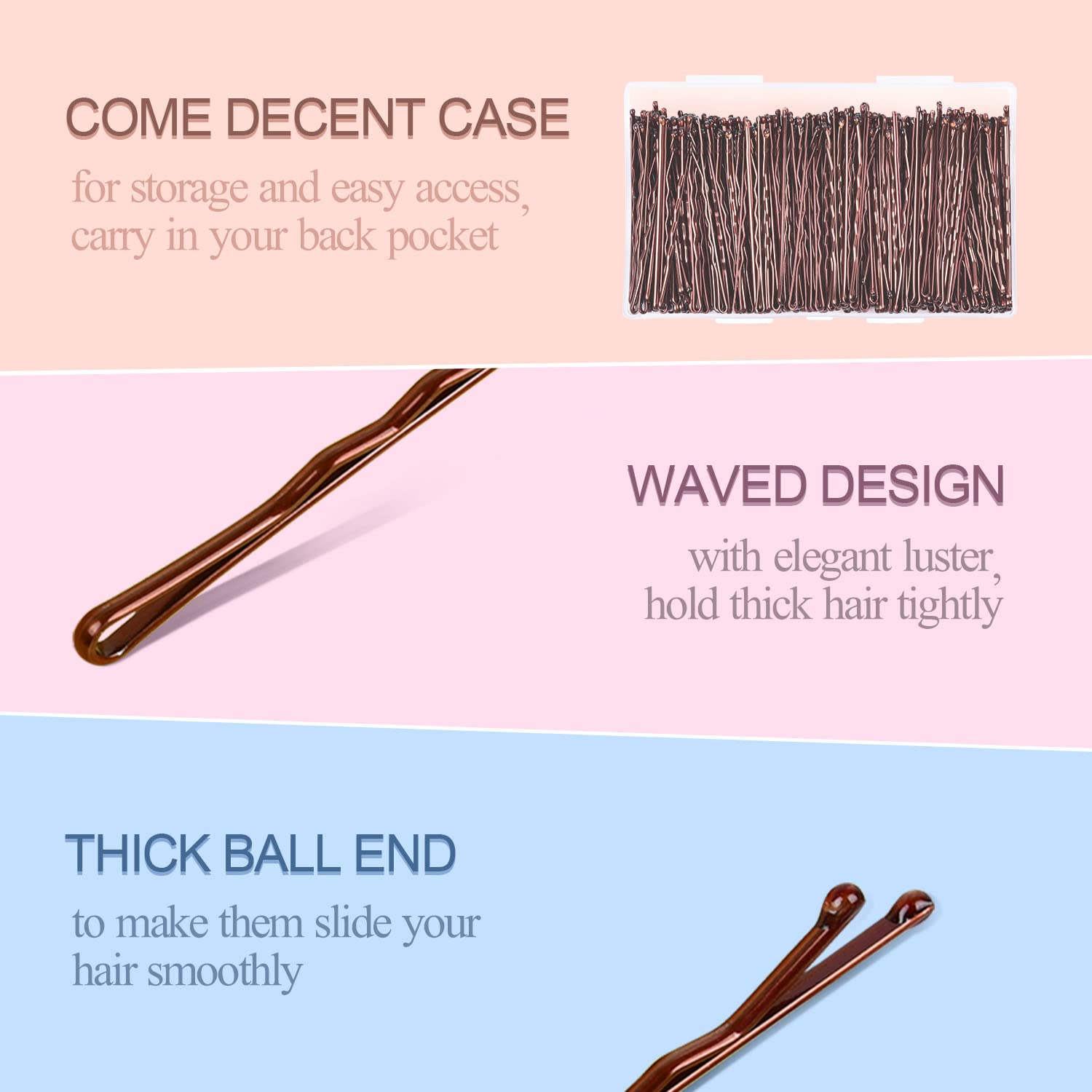 Pinzas de pelo Morgles marrón, metal duradero para sujeción firme durante el día.