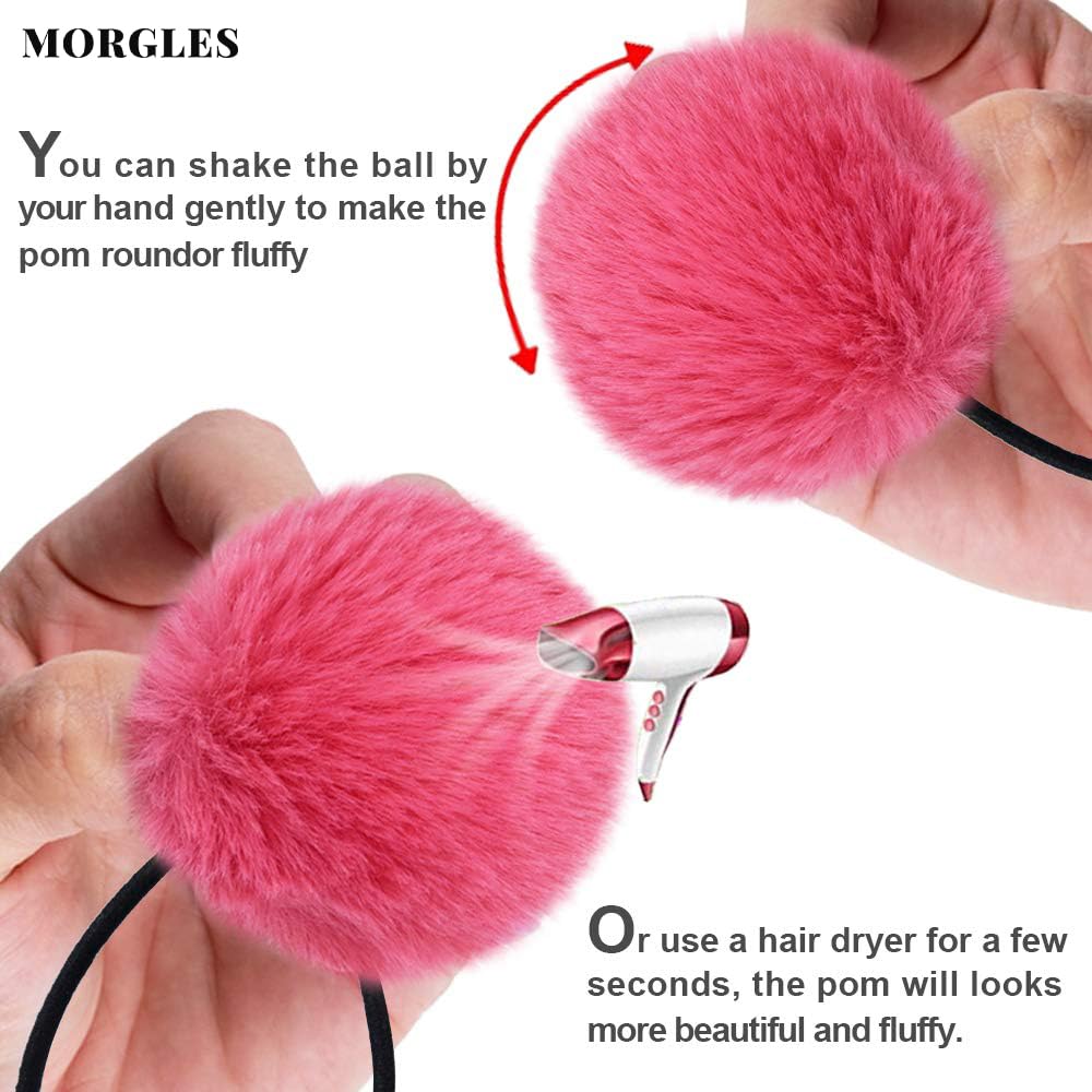 MORGLES soft faux fur pom pom hair tie with plush hold