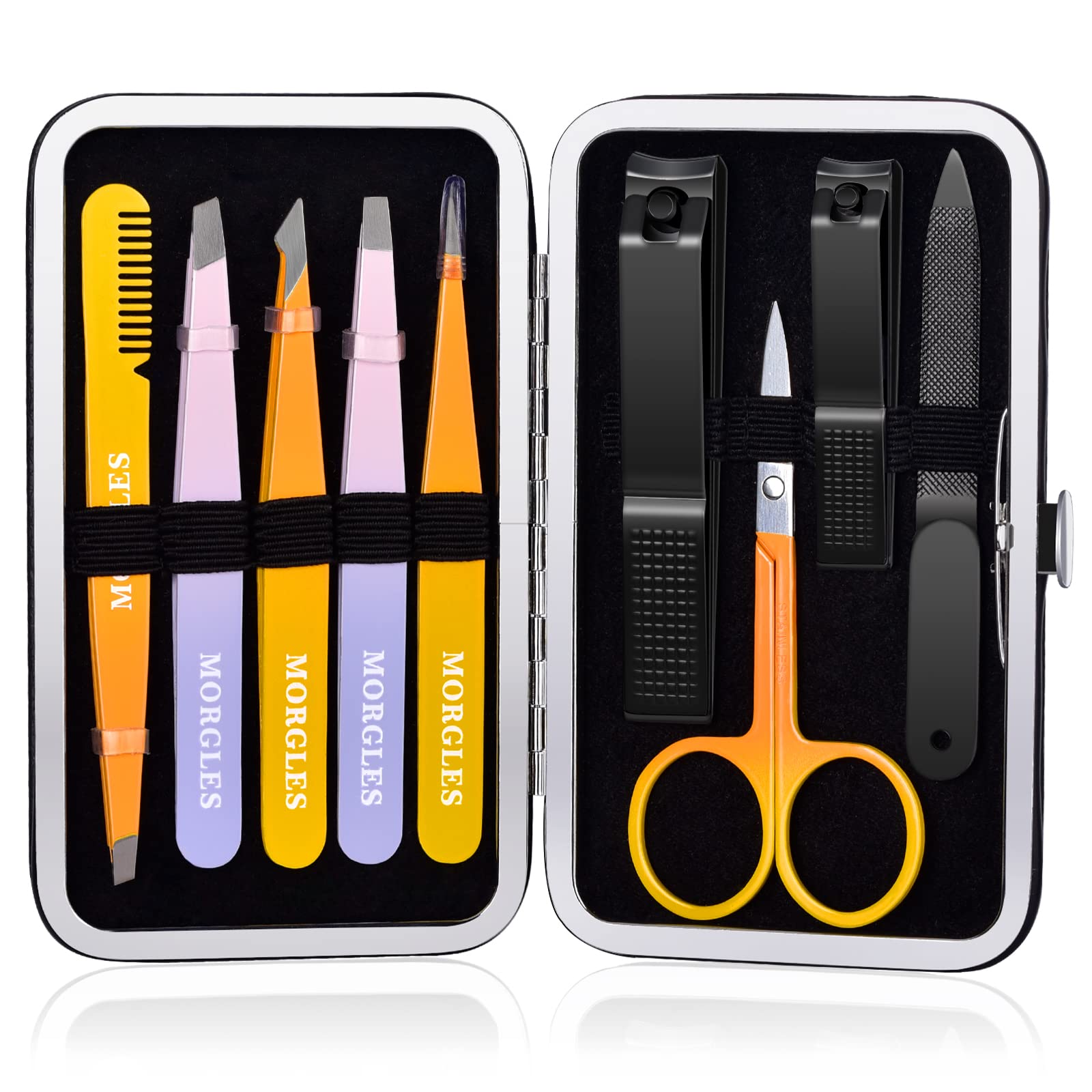 MORGLES tweezers set in a leather case close-up for organized travel grooming