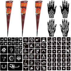 Moricher conos henna marrón rojizo para diseños temporales en la piel.