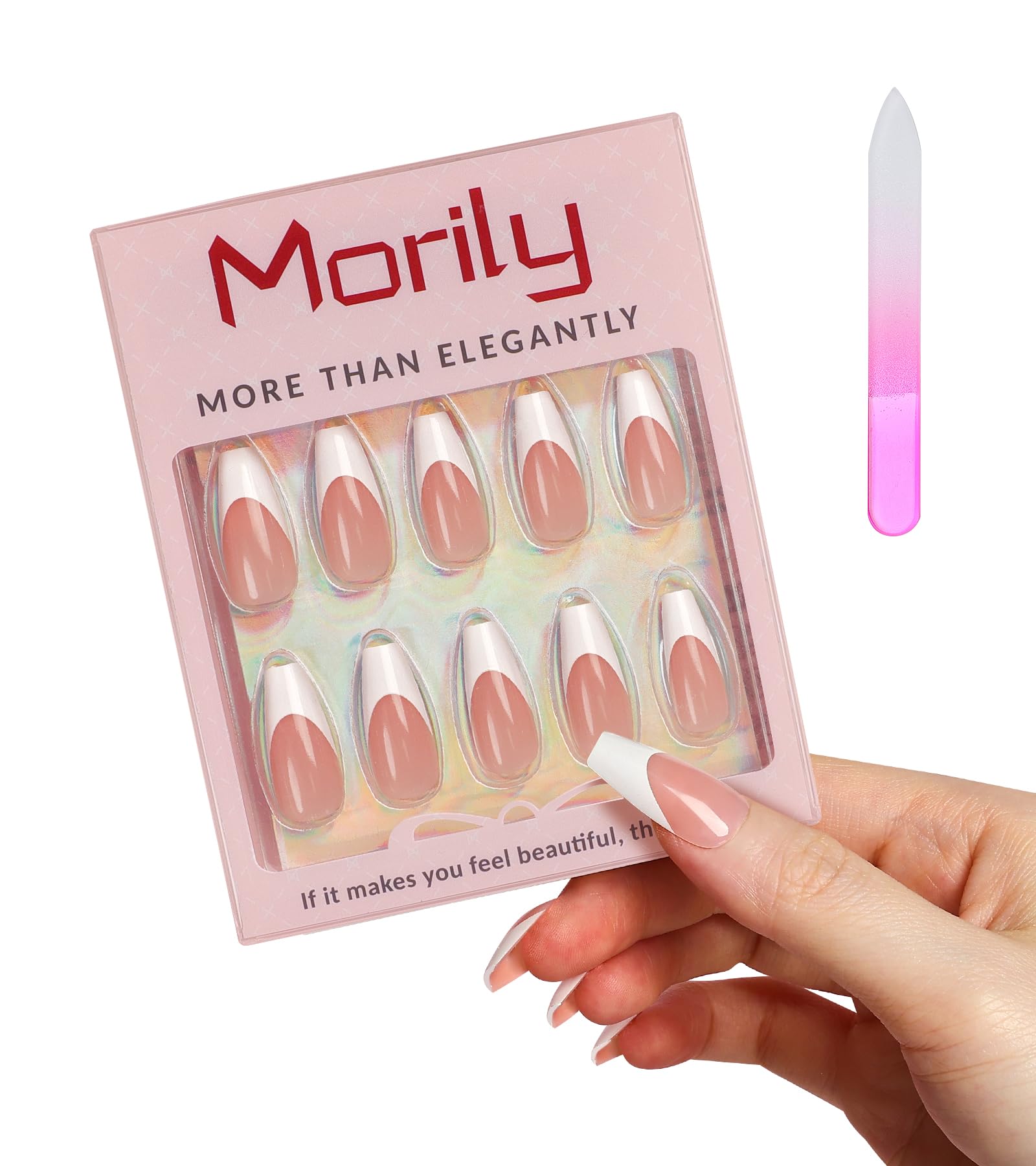 Morily long coffin nails with a durable glossy acrylic finish.