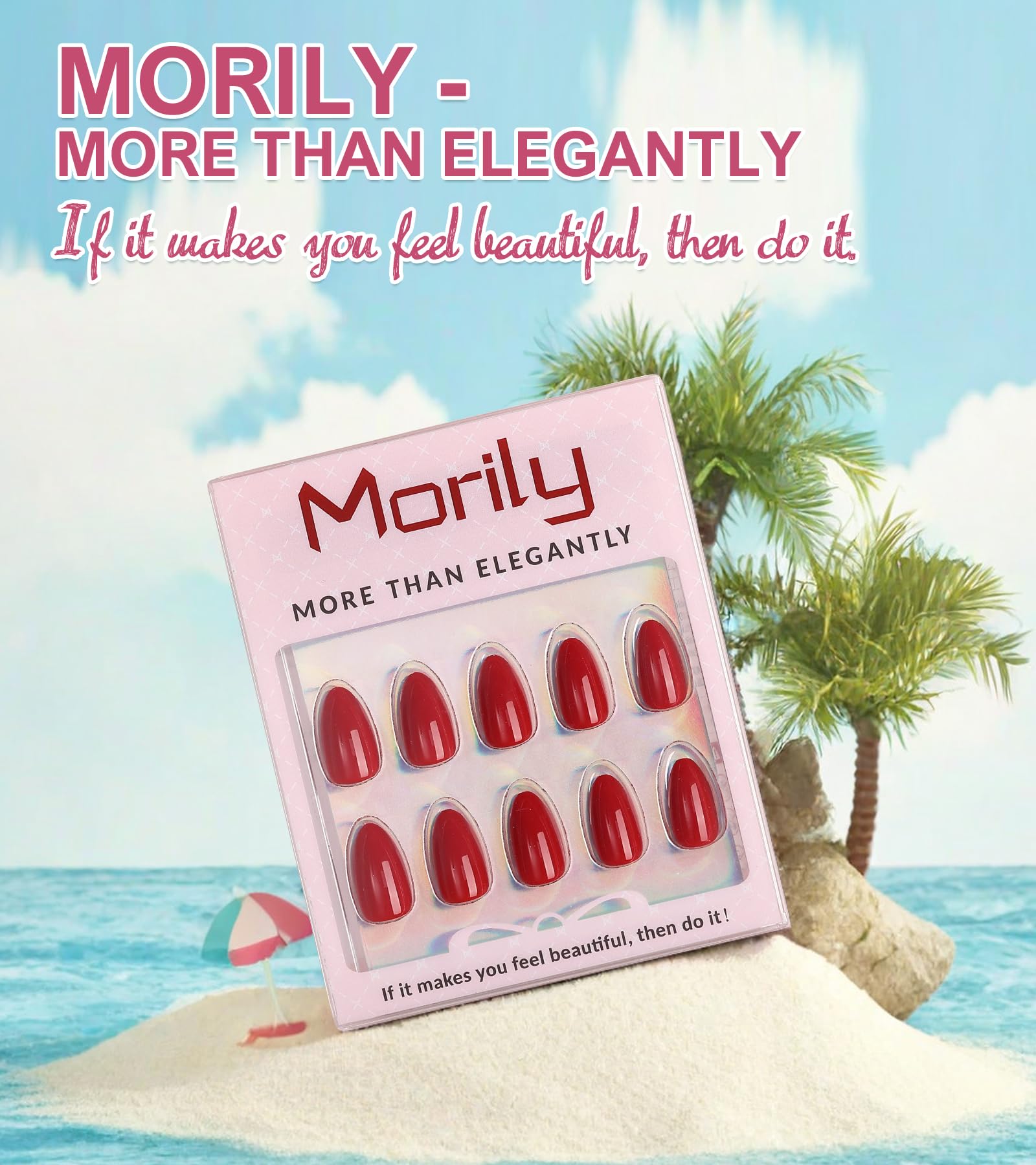 Morily almond nails on fingers for quick DIY manicure