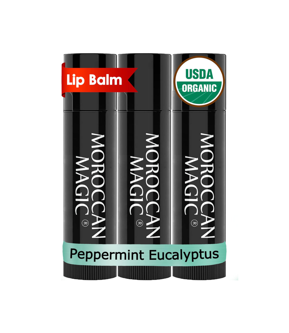 Bálsamo labial Moroccan Magic menta eucalipto para labios secos.