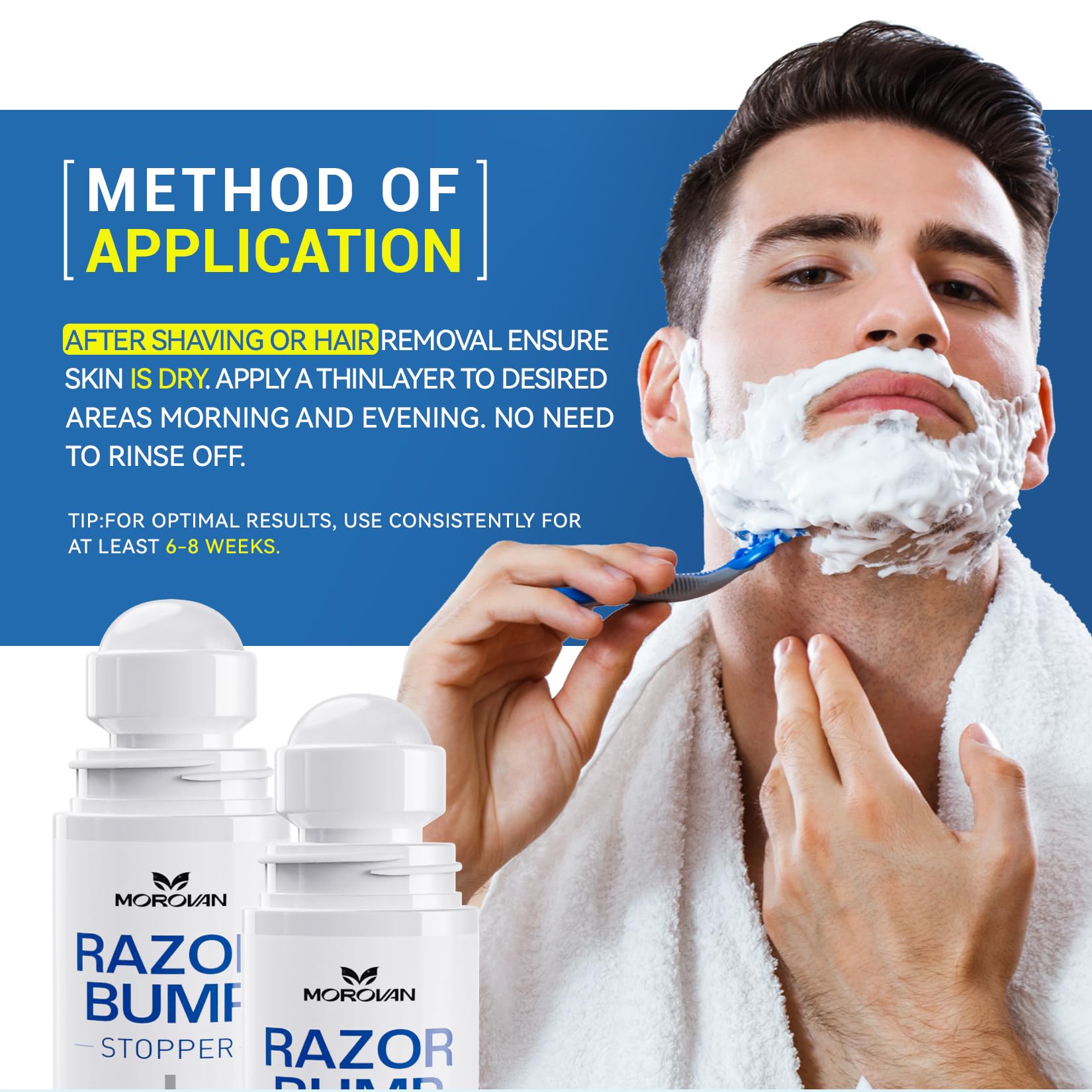 Morovan bikini-area application demonstrates versatile post-shave care.
