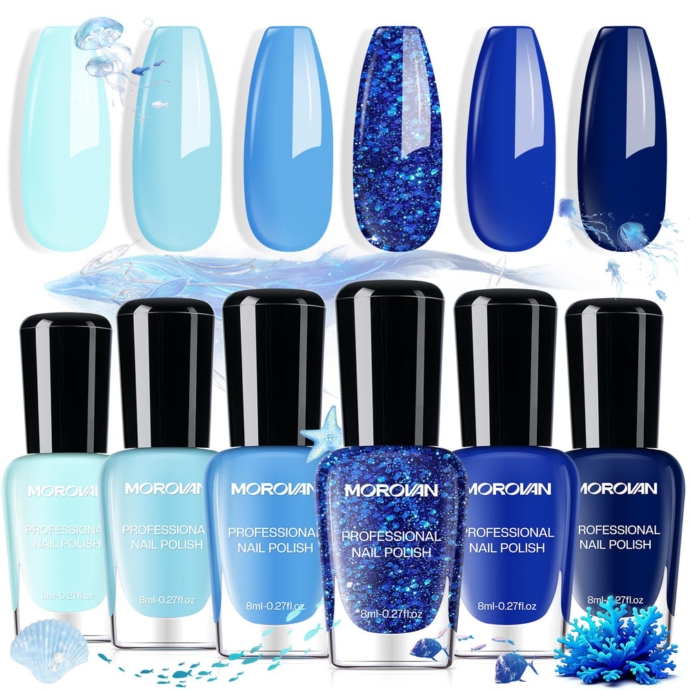 Morovan blue nail polish set glitter shades for vibrant shimmer accents