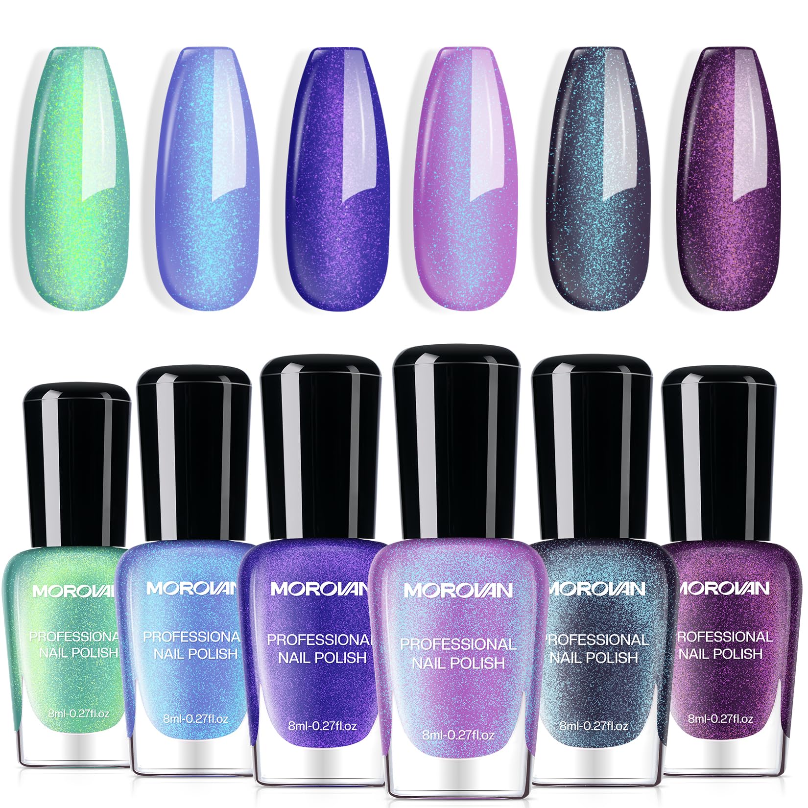 Morovan Esmalte Chameleon: conjunto de 6 colores holográficos para uñas versátiles