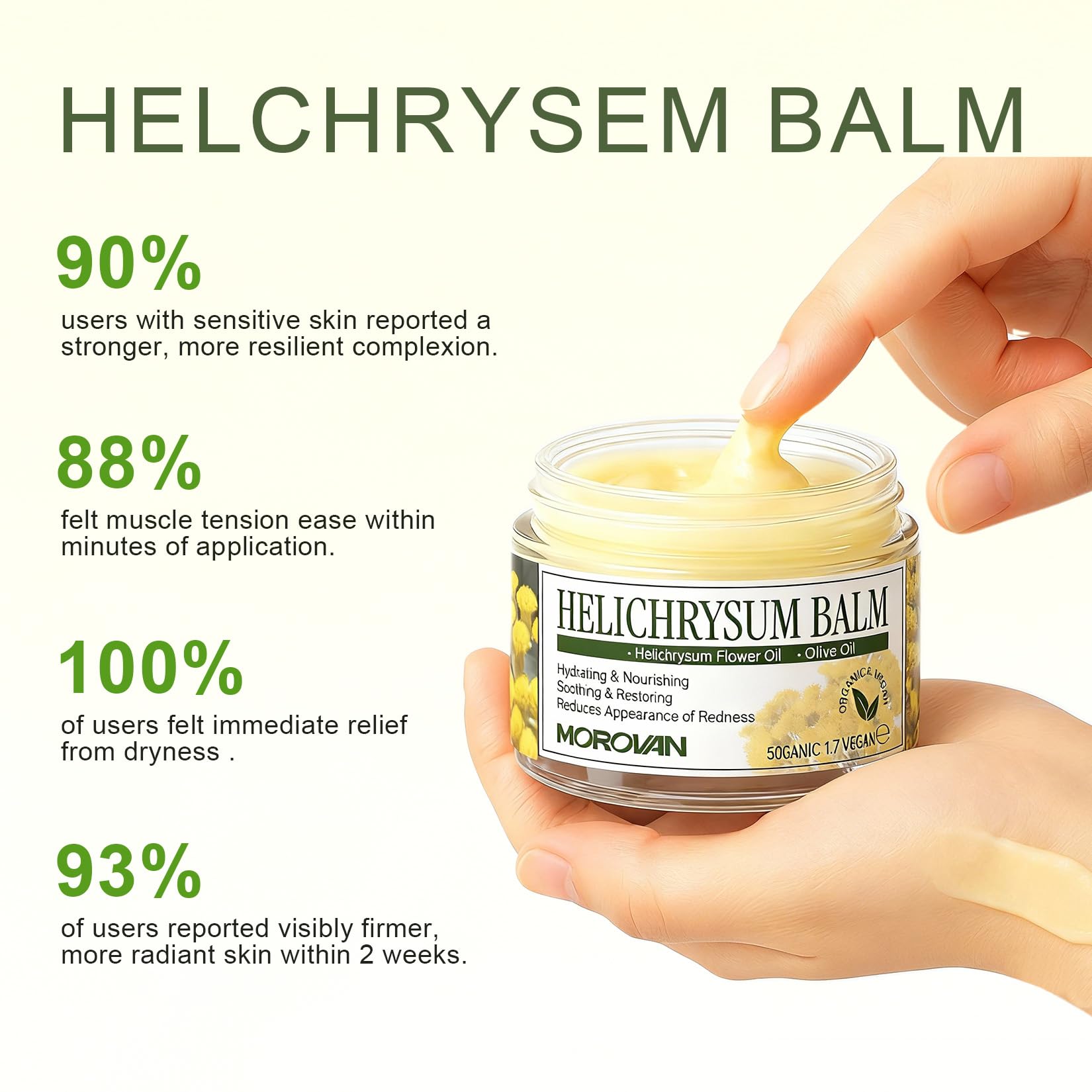 Morovan face sensitive skin application shows ultra gentle care for delicate areas.
