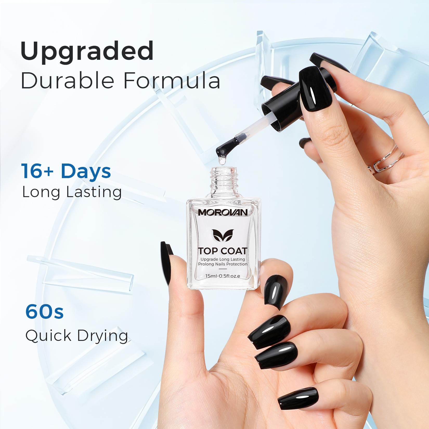 Morovan high-gloss finish nails with radiant shine after application.