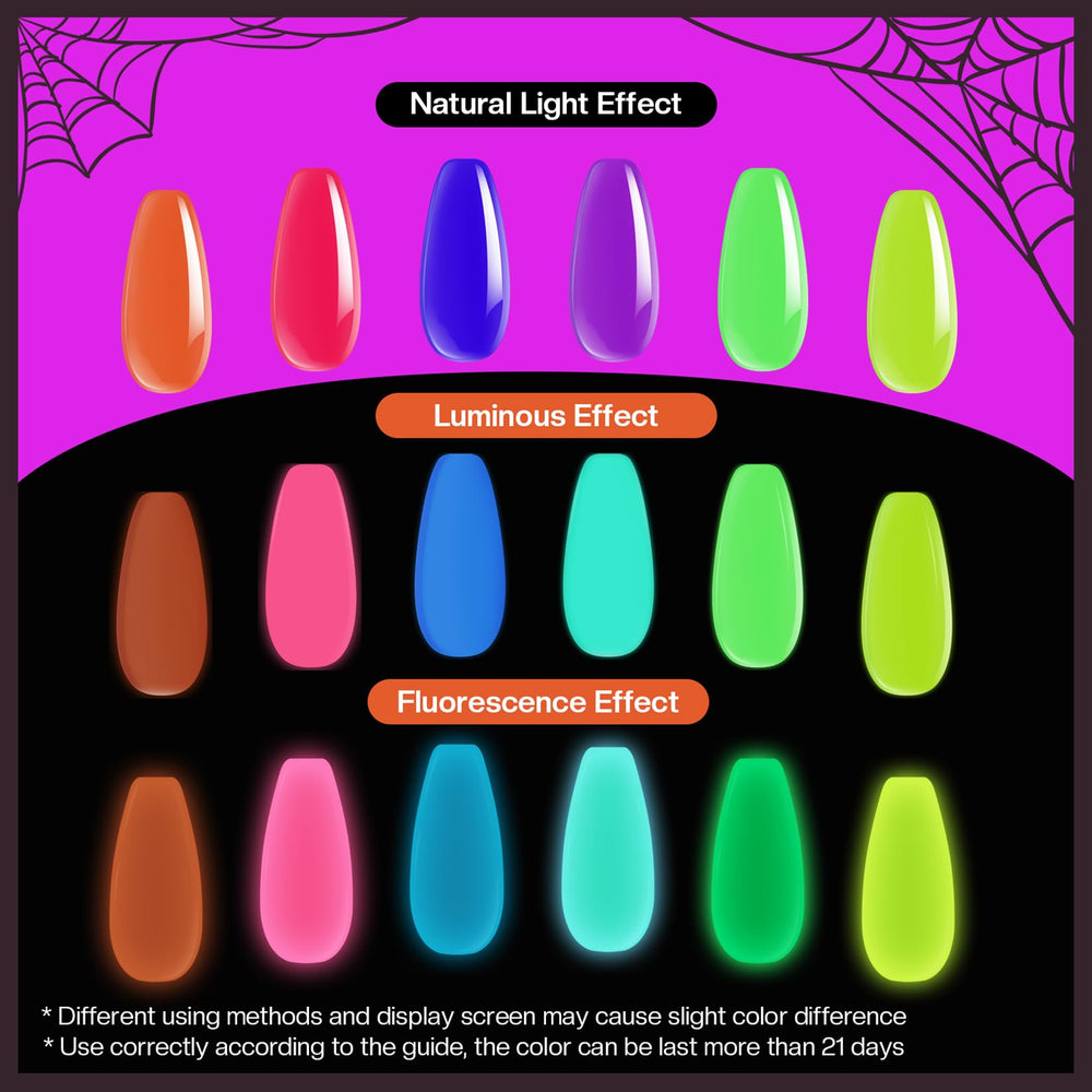 Morovan Neon Esmalte Noche Brillante: brilla en oscuridad para fiestas nocturnas.