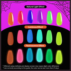 Morovan Neon Esmalte Noche Brillante: brilla en oscuridad para fiestas nocturnas.