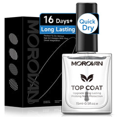 Morovan top coat bottle closeup showing lasting shine.