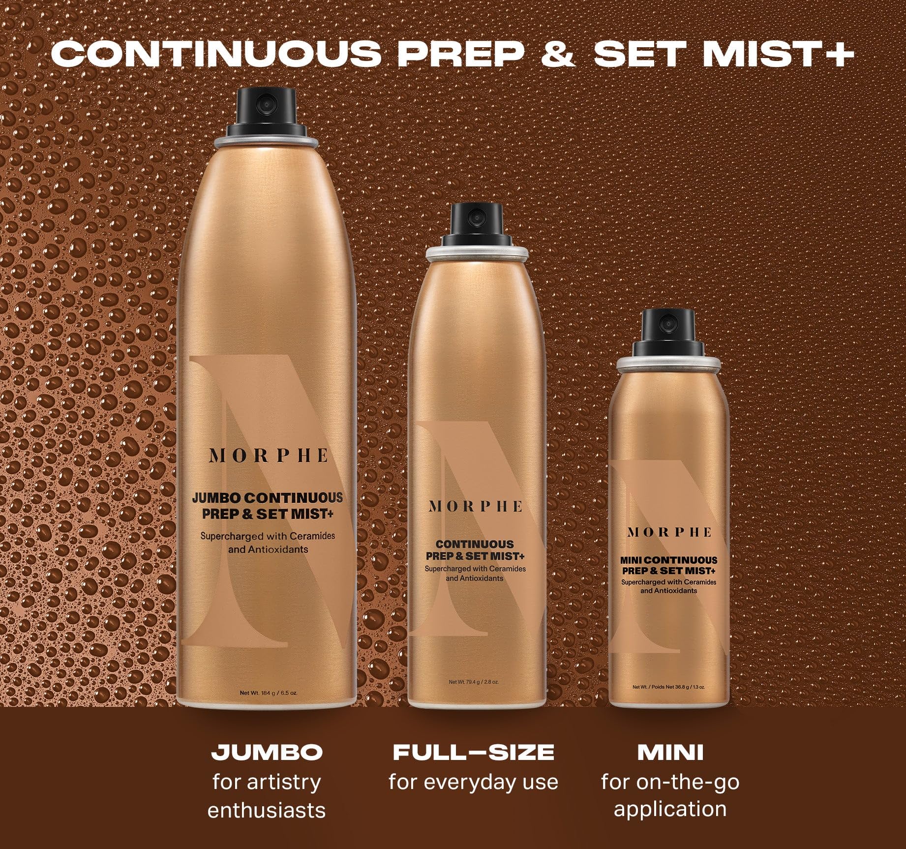 MORPHE mist held 8–10 inches away for even coverage