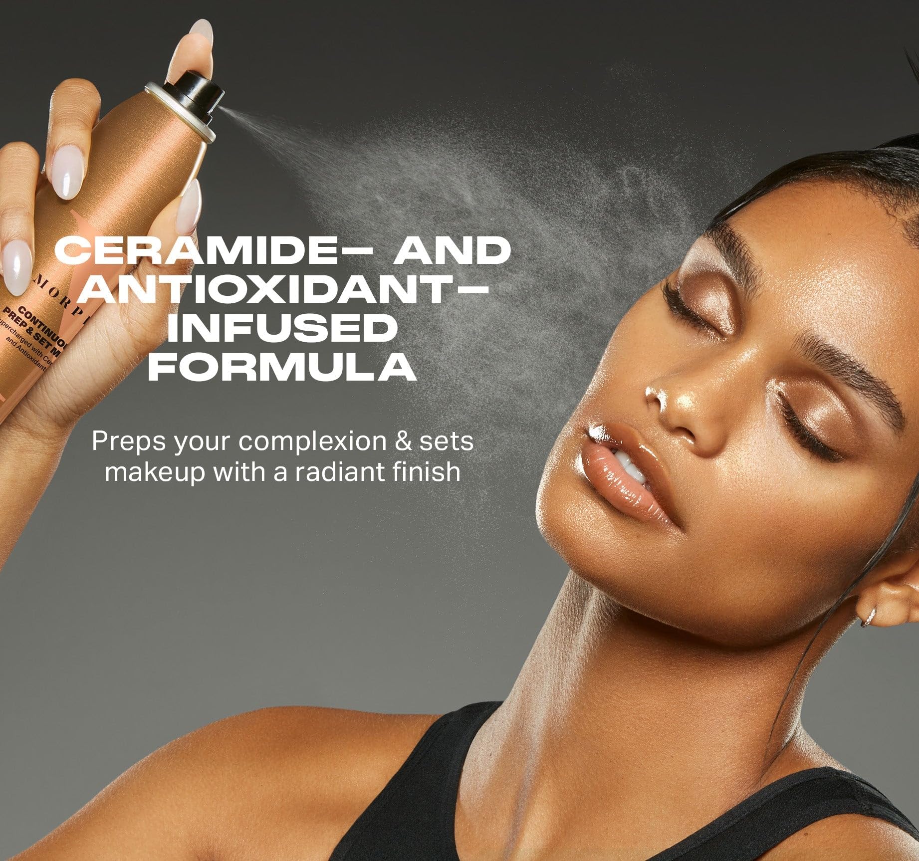 MORPHE mist on skin shows a hydrated, radiant glow