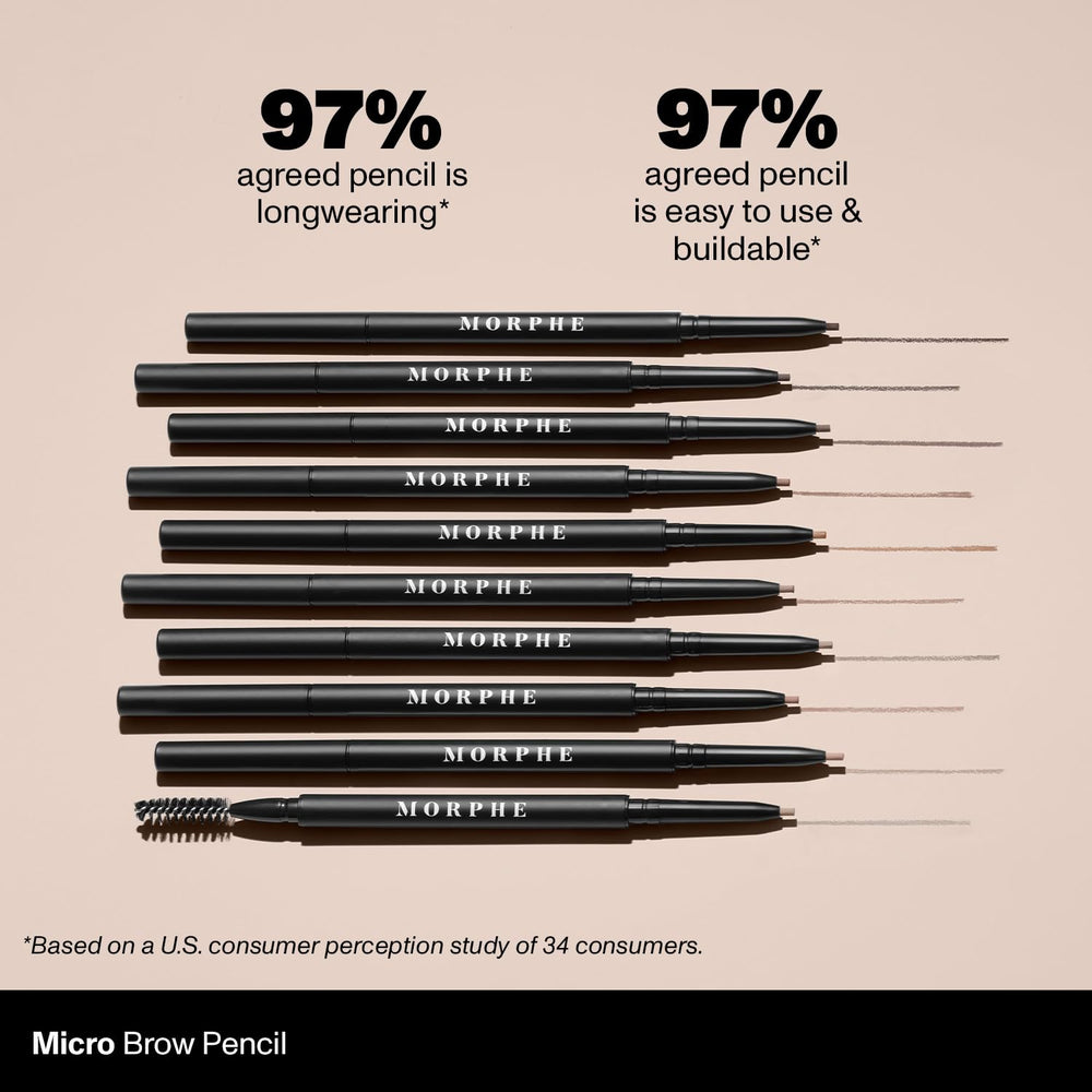 Cejas definidas y naturales con la suave fórmula MORPHE Micro Dual Eyebrow.
