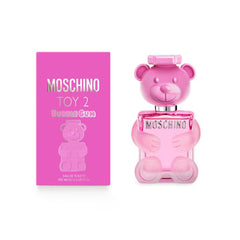 Moschino Bubble Gum packaging shown up close, inviting everyday luxury and playful notes.