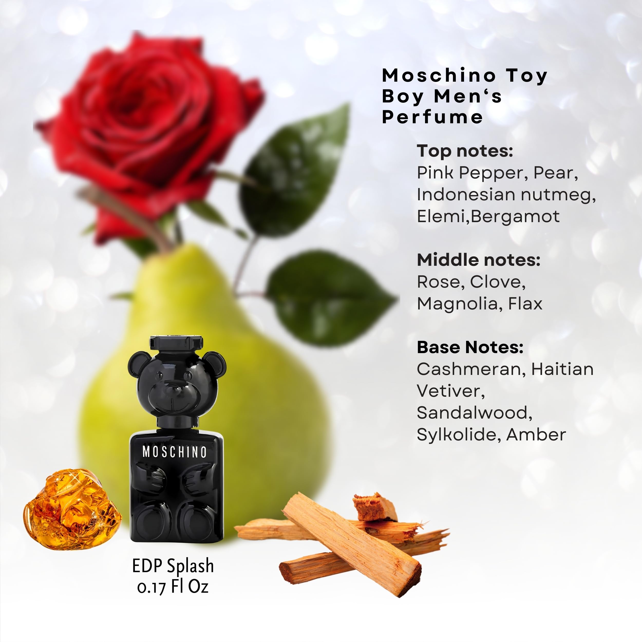 Close-up of Toy mini bottles in the Moschino gift set.