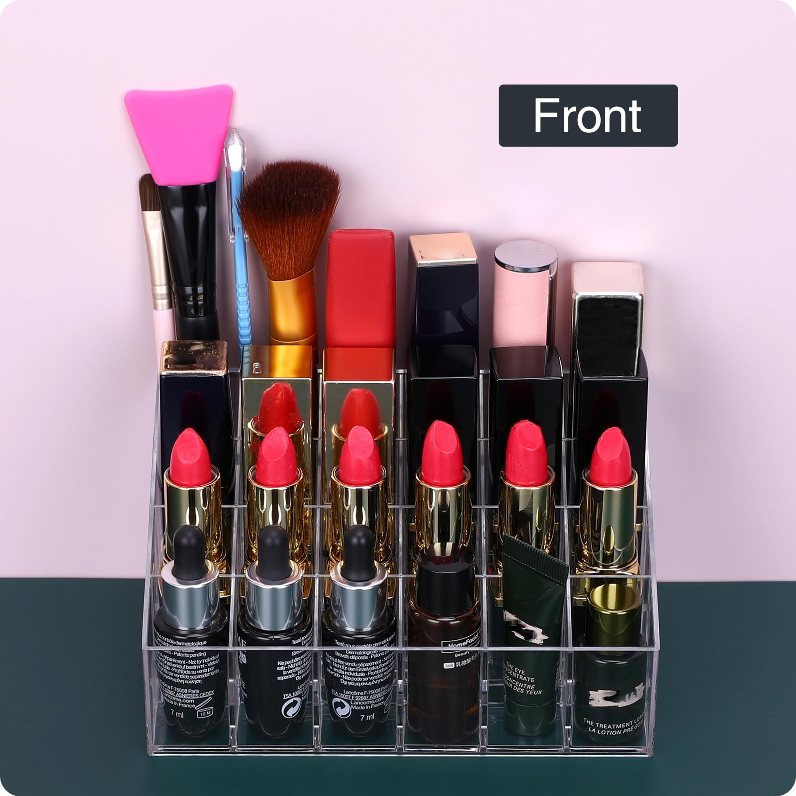 MOSIKER vanity counter display helps keep makeup essentials within reach.