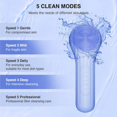 Mosnami face scrubber blue in shower, water-resistant design for safe cleansing