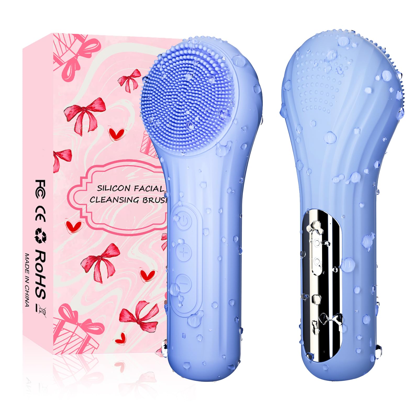 Mosnami silicone face scrubber blue angled view for deep cleansing