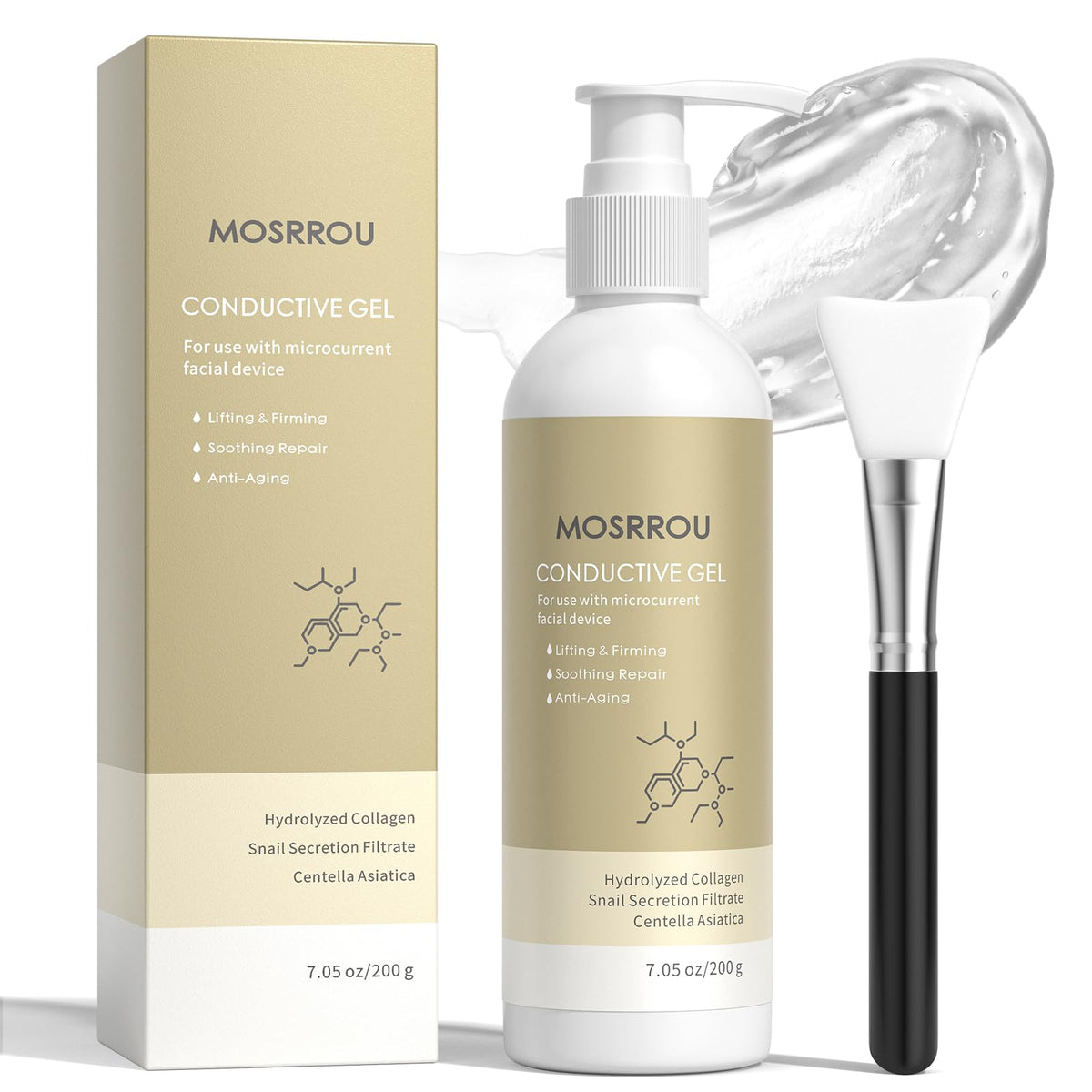MOSRROU gel conductor microcorriente hidratante para rostro, facilita deslizamiento suave.
