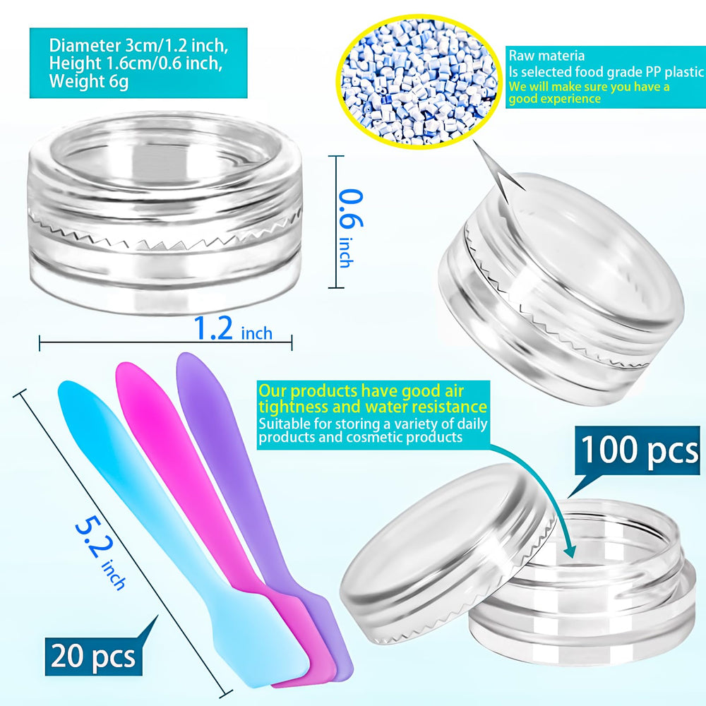 MotBach clear round cosmetic jars 3g are leak-proof for creams and serums.