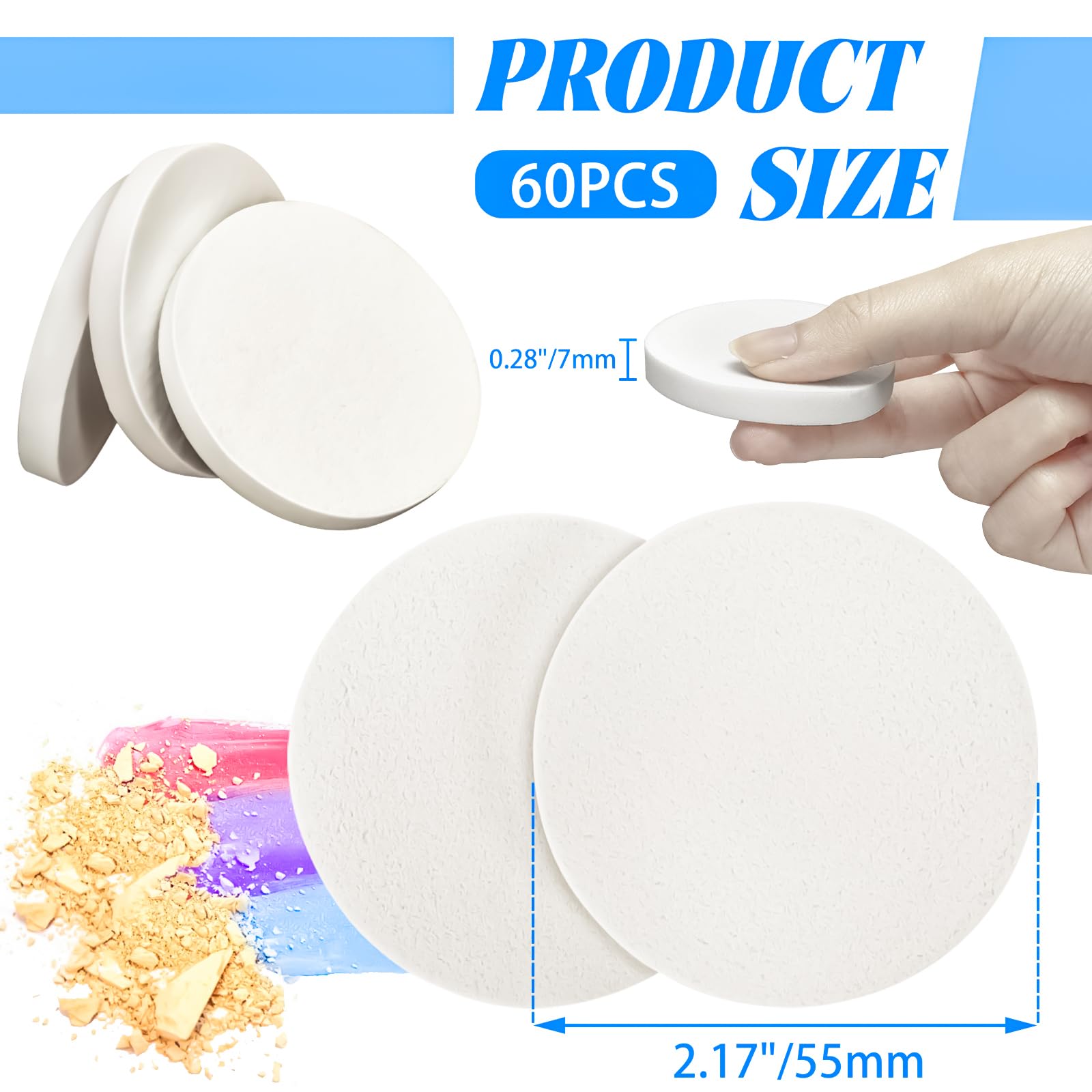 MotBach white round sponge sized 55mm for precise eye area application