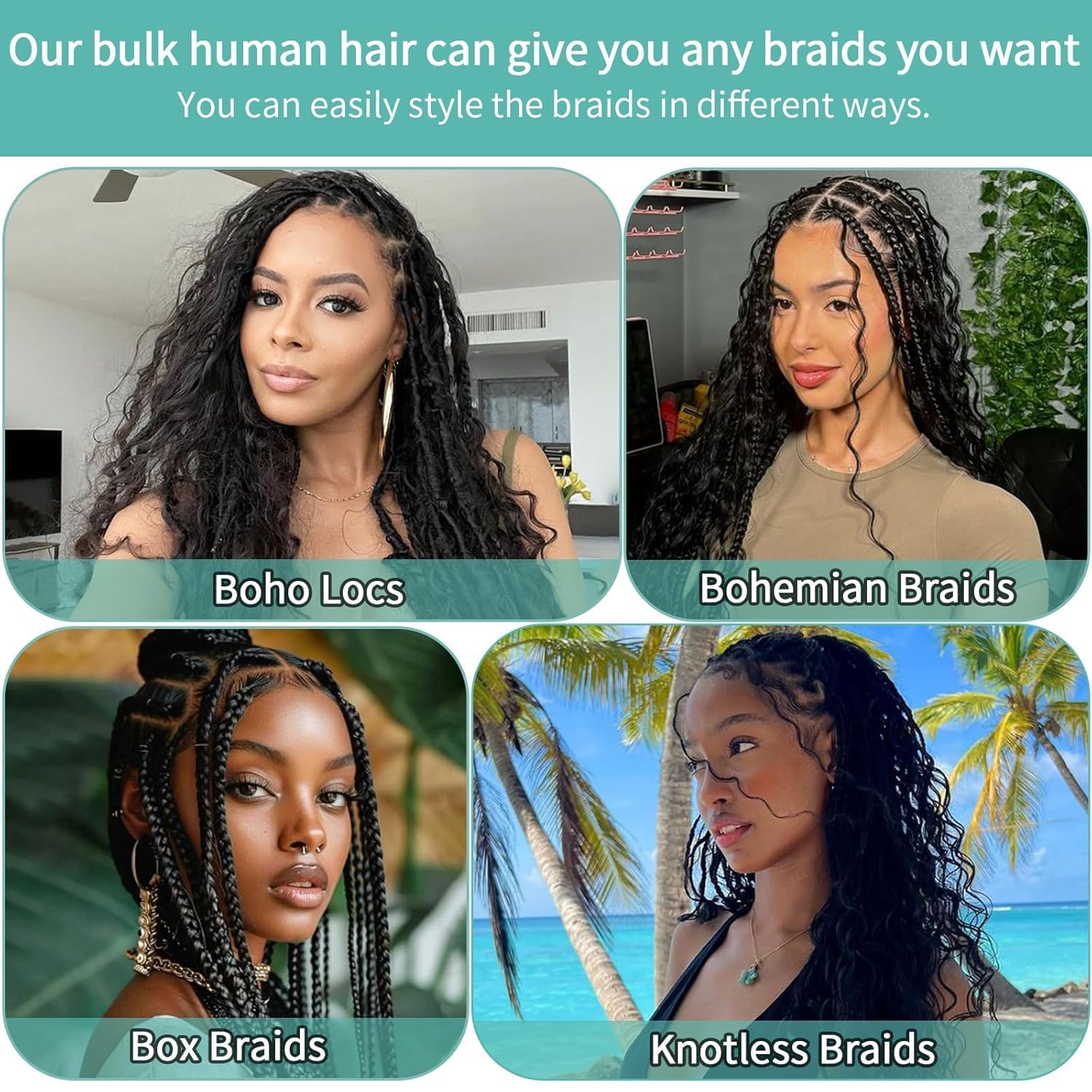 MOTFIN boho knotless braids hair pack showing versatile styling options
