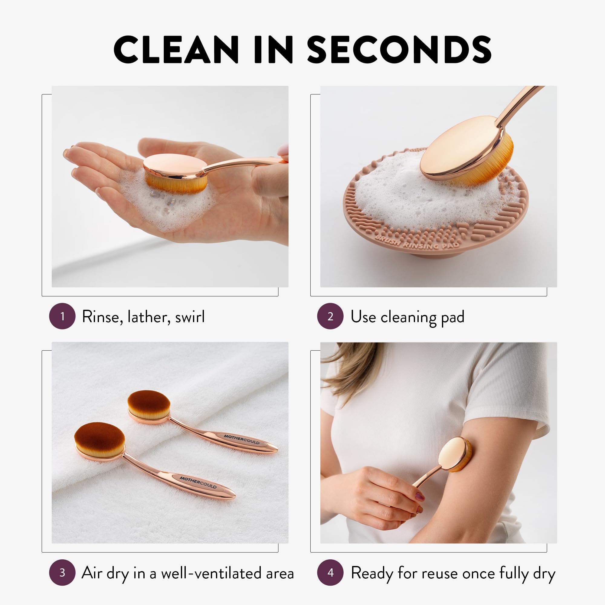Rinse and air dry after using the brushes with the cleaning mat