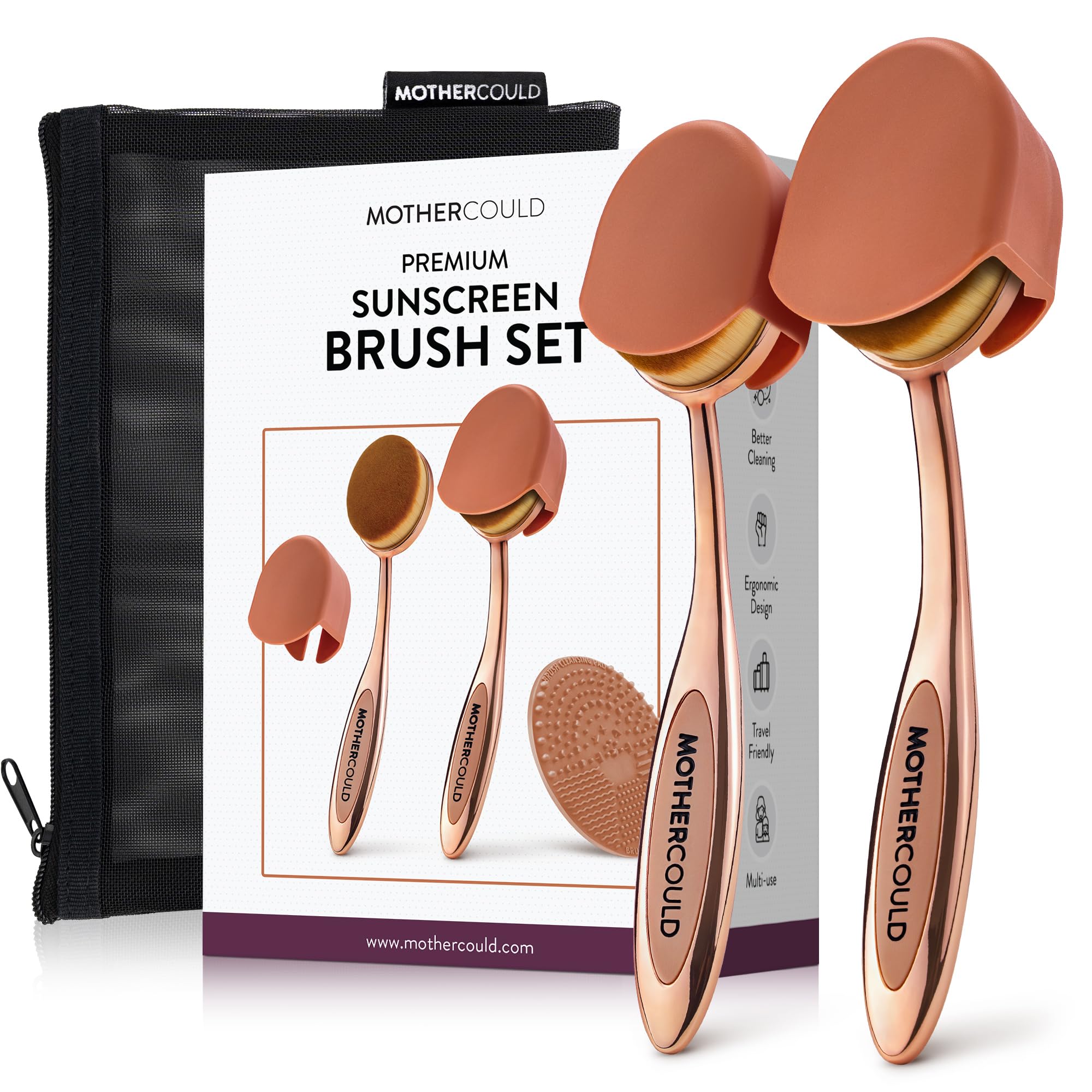 MotherCould premium sunscreen brush set with rose gold handles for mess-free application