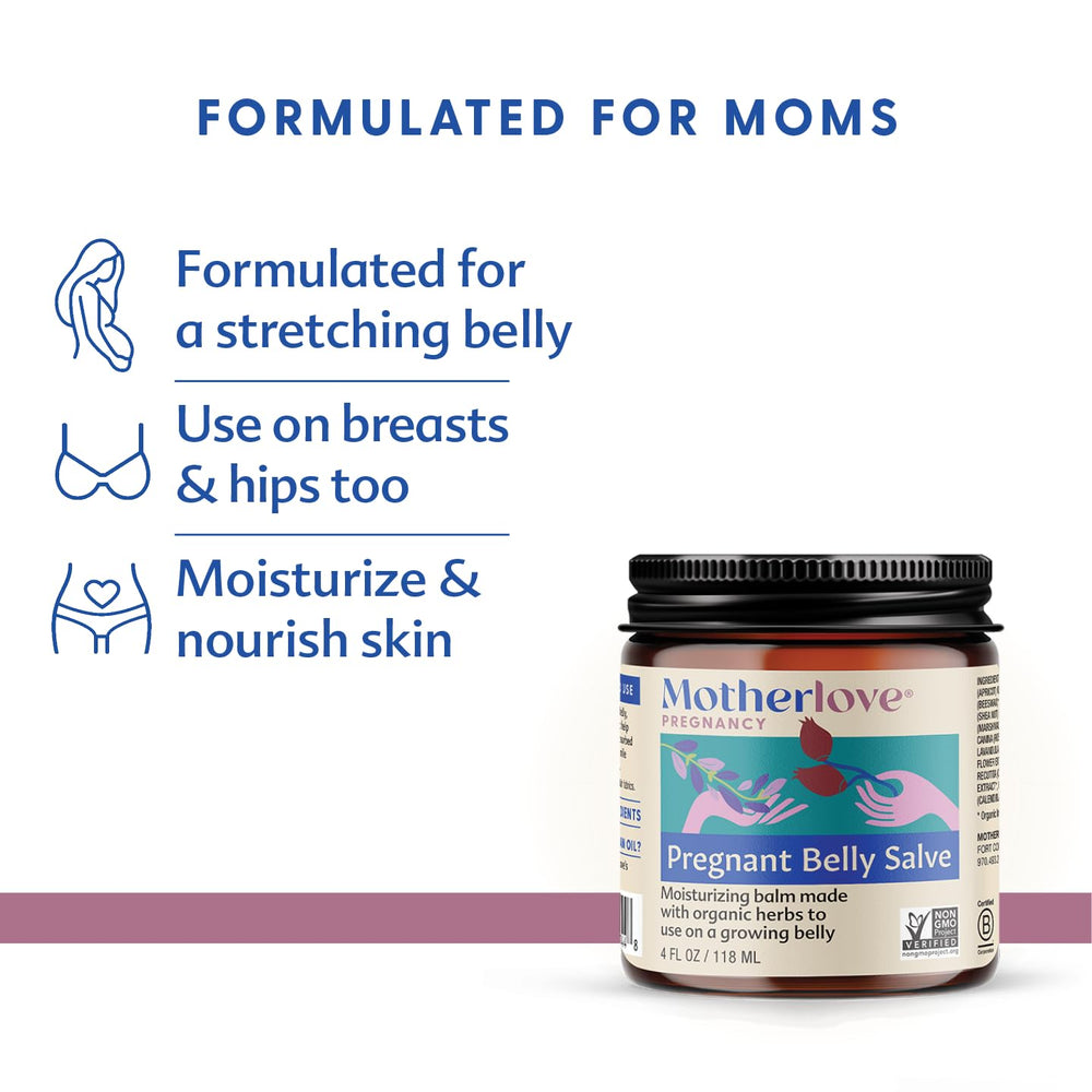 Motherlove belly salve application demonstrates easy absorption on skin