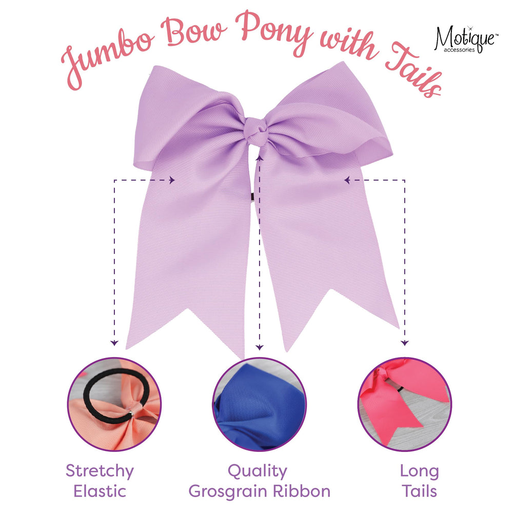 Motique White Jumbo Bow Pony with Tails, close-up, grosgrain ribbon texture for a polished look.
