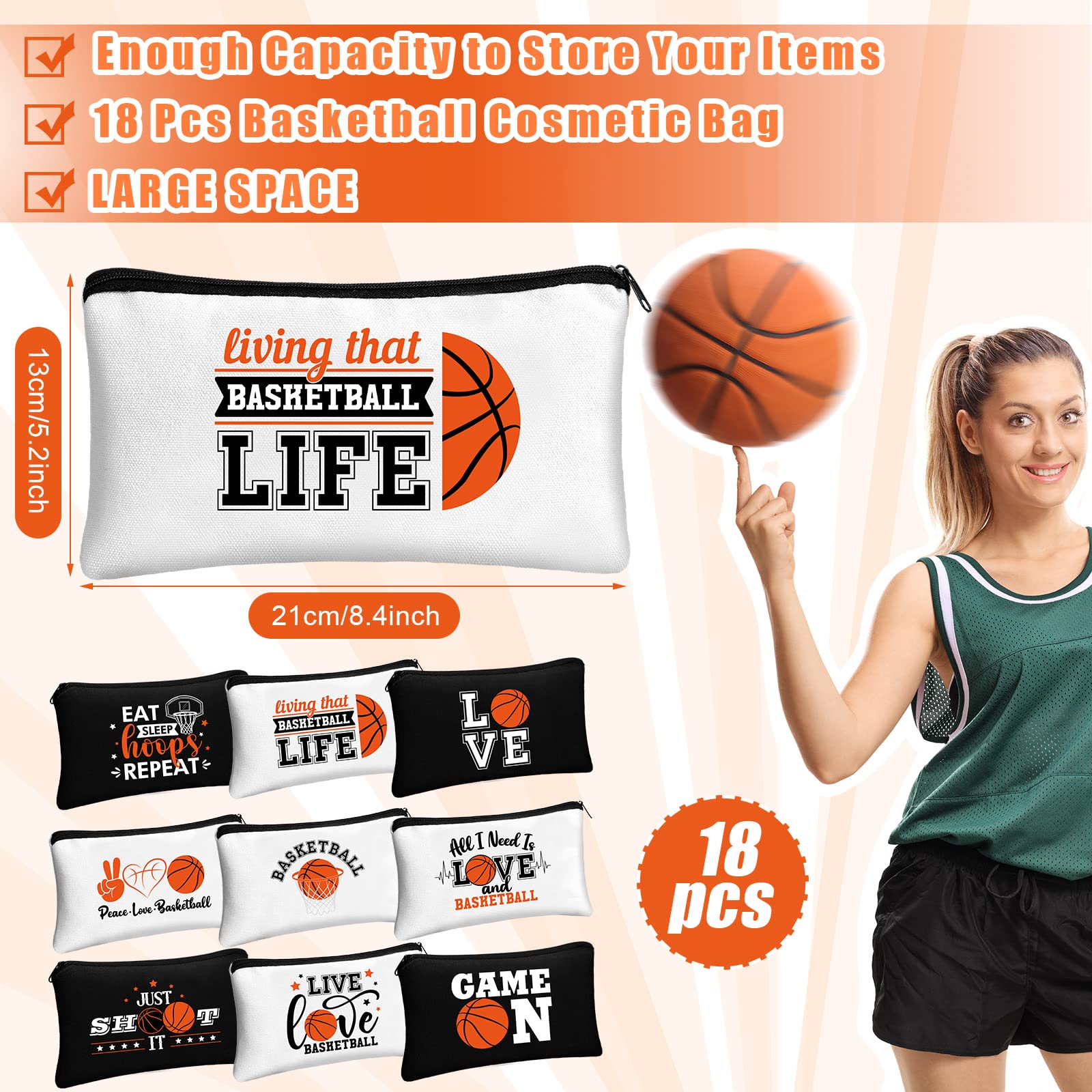 Moukeren basketball makeup bag featuring basketball icon for sporty style and practical storage.