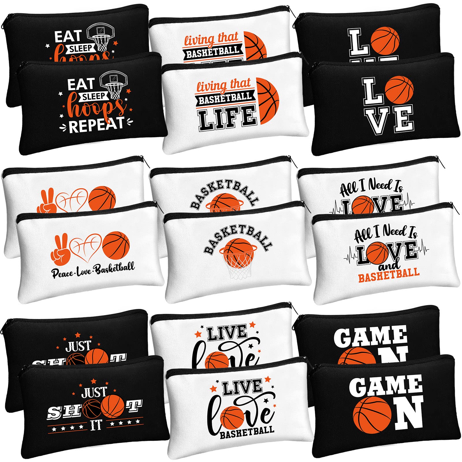 Moukeren basketball makeup bag with cheering words for easy cosmetic organization on the go.