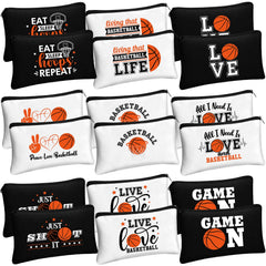 Moukeren basketball makeup bag with cheering words for easy cosmetic organization on the go.